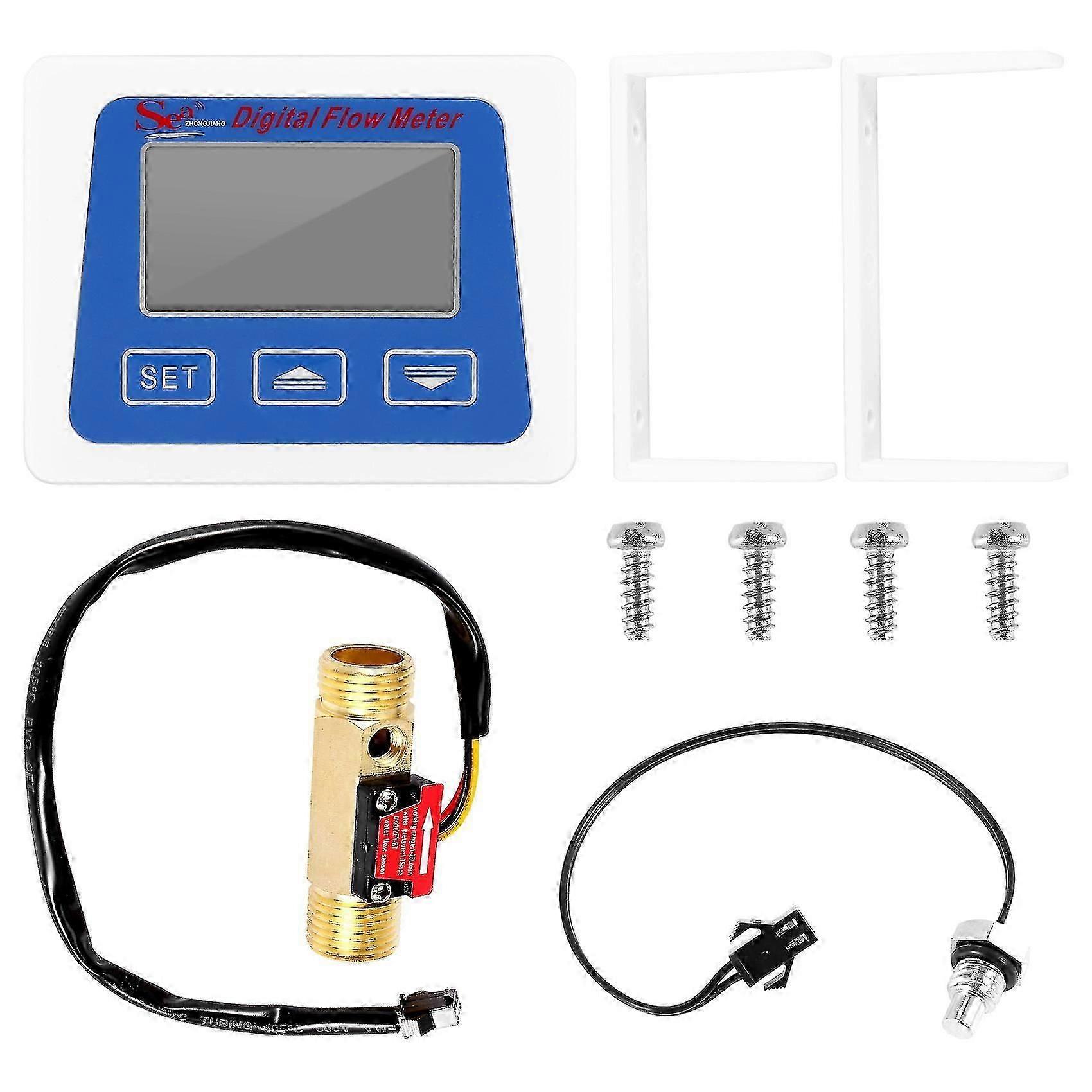 Digital Lcd Display Water Flow Sensor Meter Flowmeter Rotameter Temperature Time Record With G1/2 F