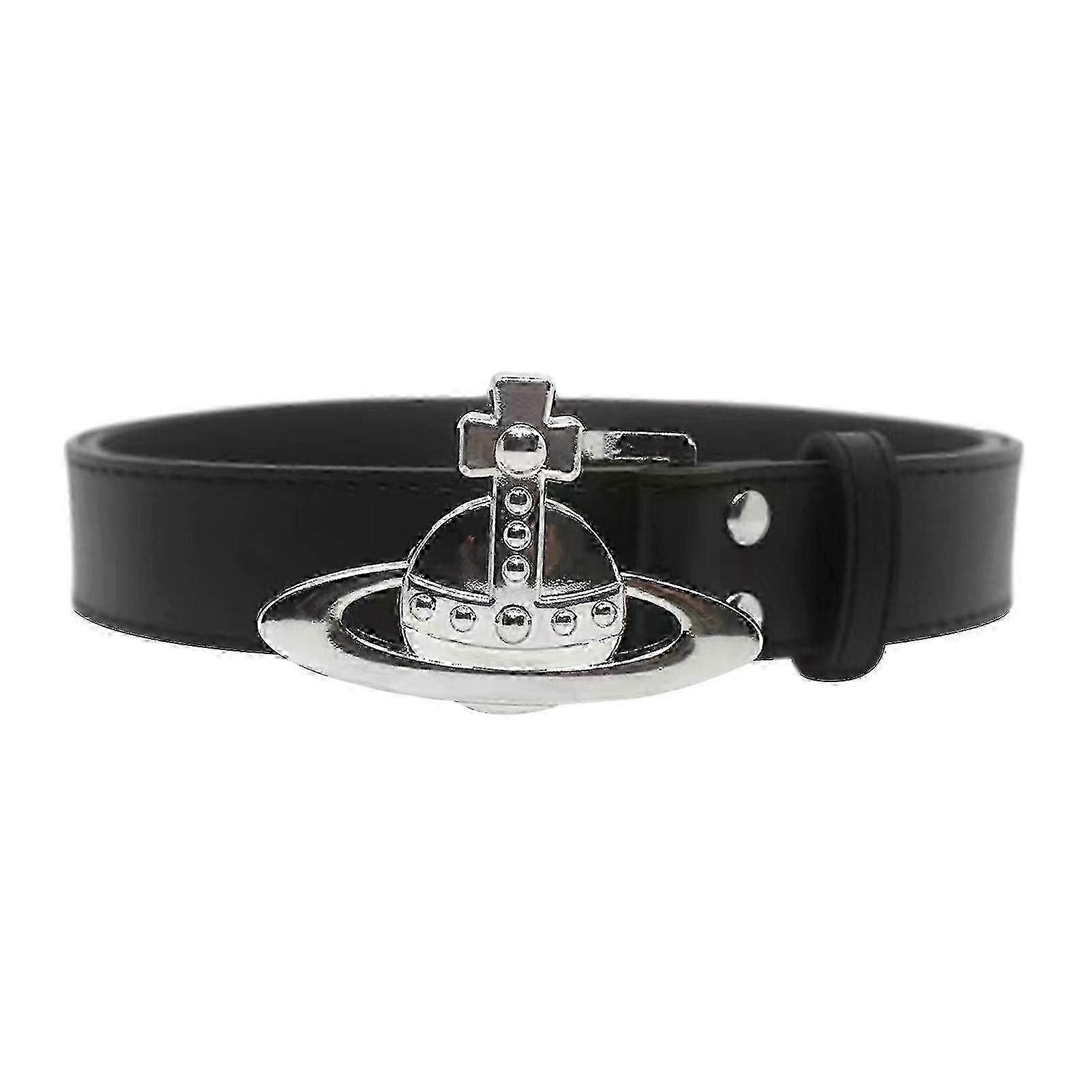 Ceinture en cuir et alliage avec boucle Saturne, style élégant et ajustable, idéale pour les rendez-vous