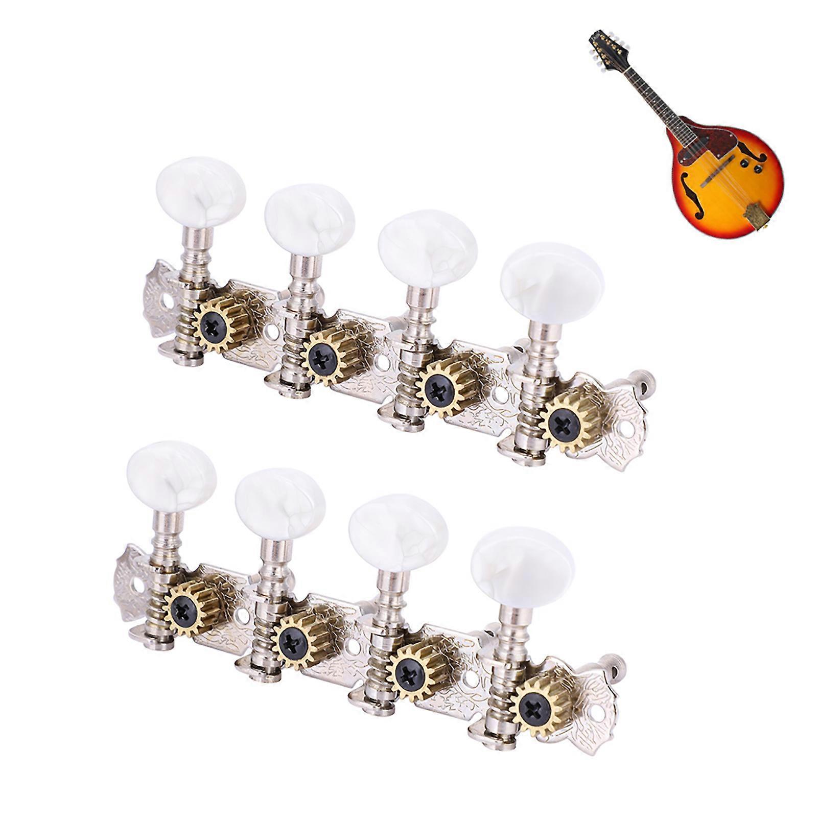 Mandolin Machine Heads 8 String Tuning Pegs White Silver 11x4cm