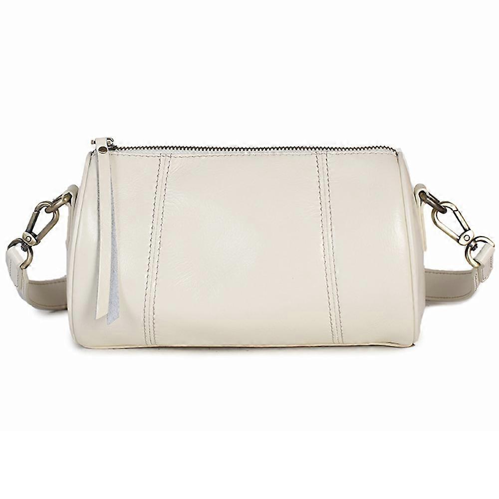 5686 Mode Barrel Shape Schultertasche aus Rindsleder für Damen-Weiß
