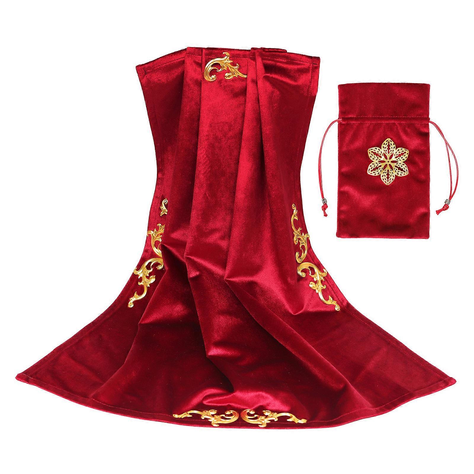Vintage Altar Tarot Table Cloth Tarot Cards Bag Party Square Table Cover Divinations with Tarot Drawstring Pouch Set Red