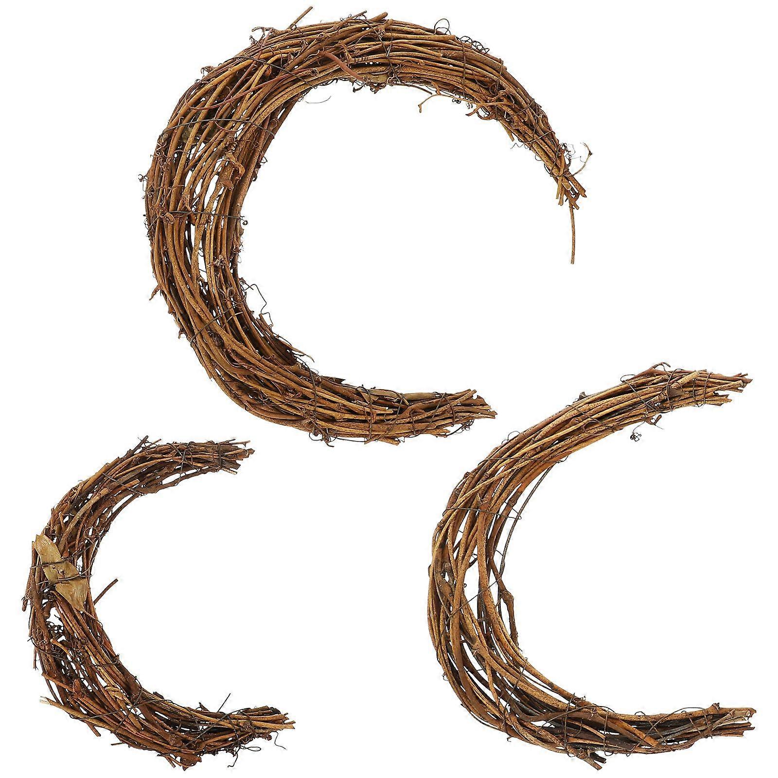 3pcs Moon Shape DIY Rattan Wreath Handmade DIY Rattans DIY Christmas Rattan Wreath