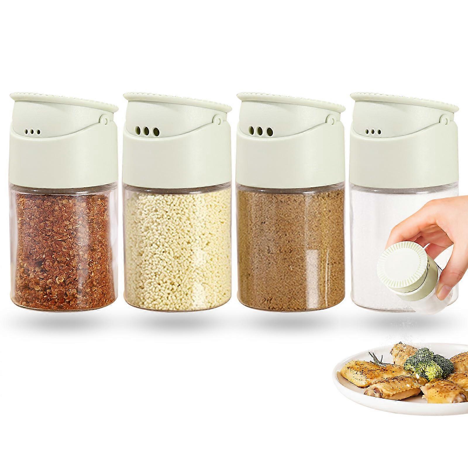 Salt Shaker 4 Pack Adjustable Pouring Holes Push Button Lid 100 Ml Capacity Travel And Family Dinner