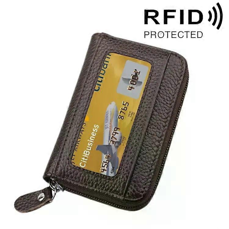 Cowhide Leather RFID Blocking Card Holder Wallet-12 Slots,Coffee Coffee