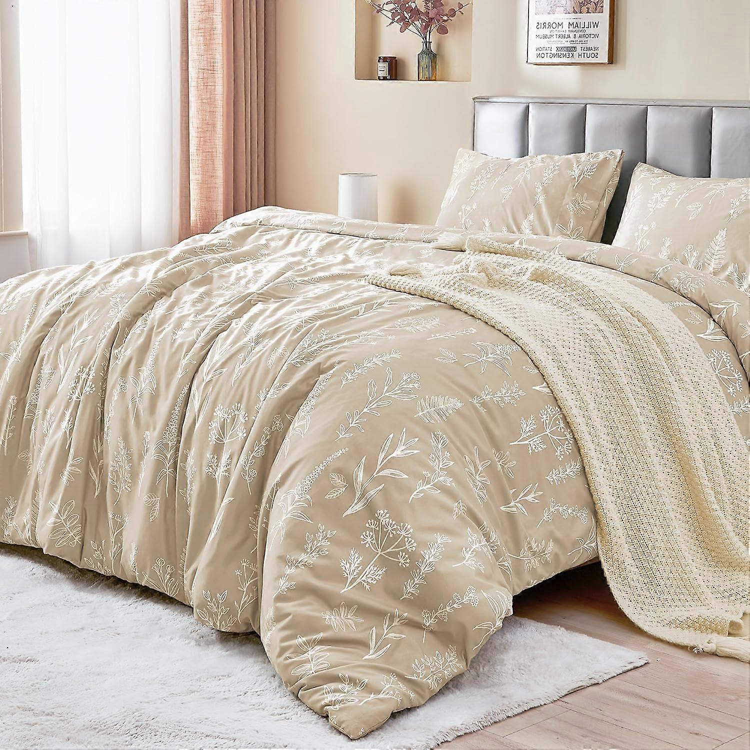 7 Pieces Comforter Set Reversible Botanical Flowers Design Ultra Soft Breathable Bedding Sets with Comforter Sheets Pillowcases Shams Queen Size