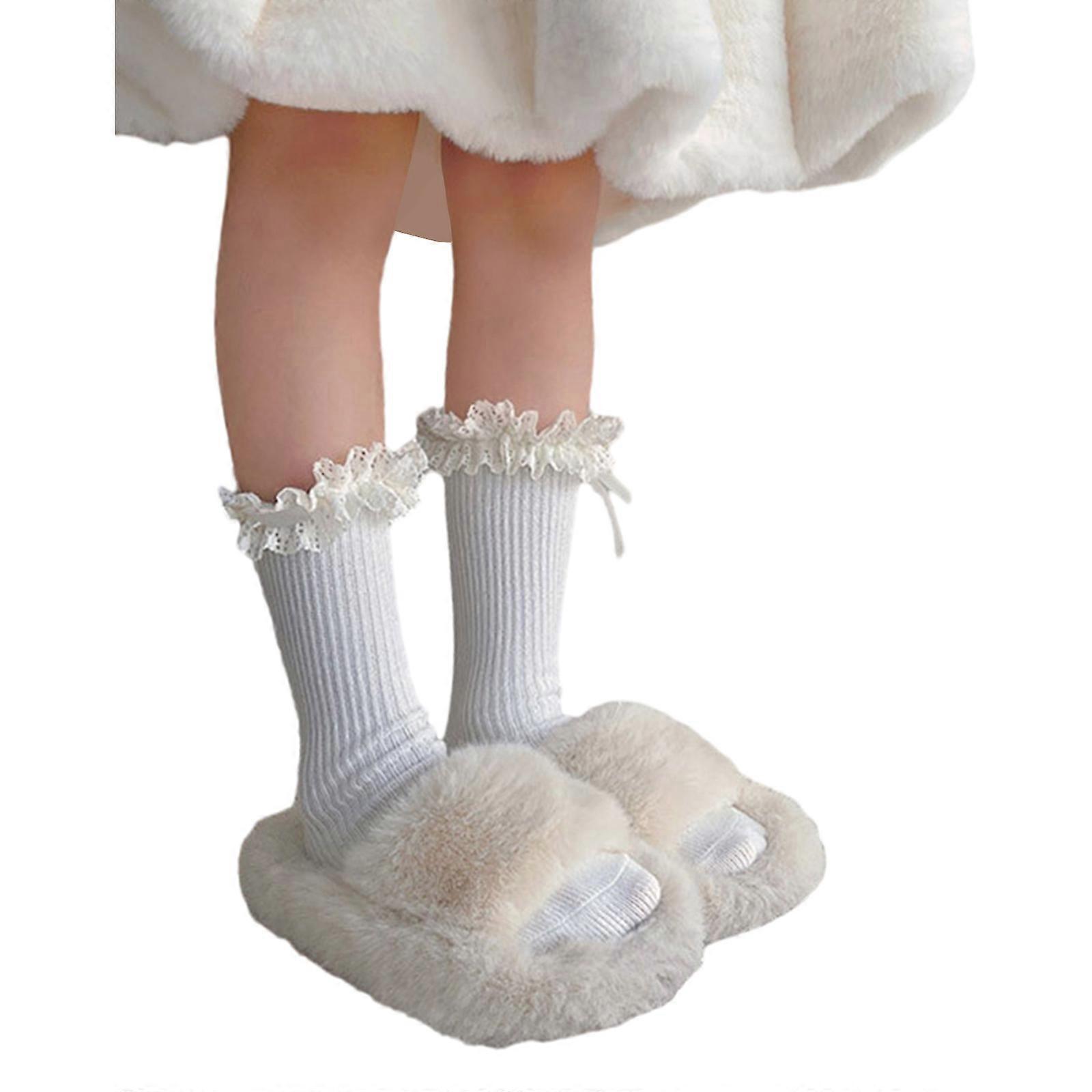 Lovely Baby Socks Warm and Comfortable Piled Up Socks Stackable In Tube Socks with Lace and Bowknot Decors for Daily White