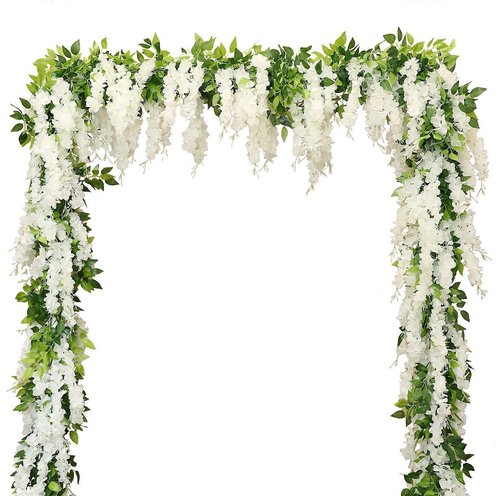Artificial Flower Wreath 2-Pack, 7.2 Ft Each Silk Hanging Kit for Wedding Decor, White