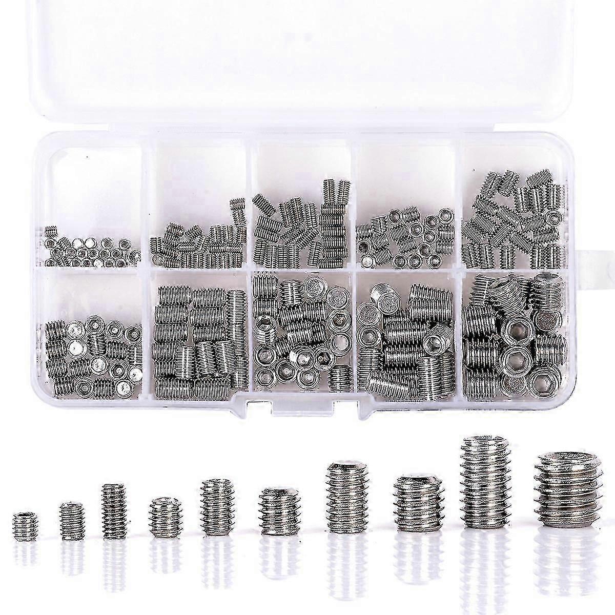 200Pcs Grub Screws Hex Socket Screw Assortment Kit Set M3/M4/M5/M6/M8_Featured Gift
