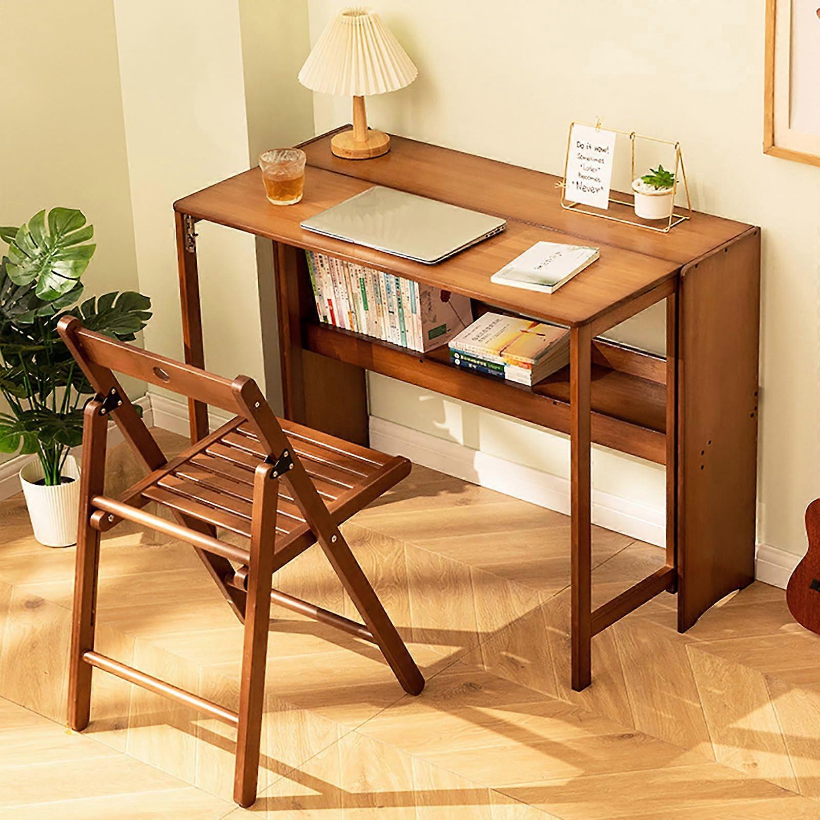 Solid Wood Folding Desk,Mid Century Modern Desk,Foldable Writing Computer Desk for Home Office
