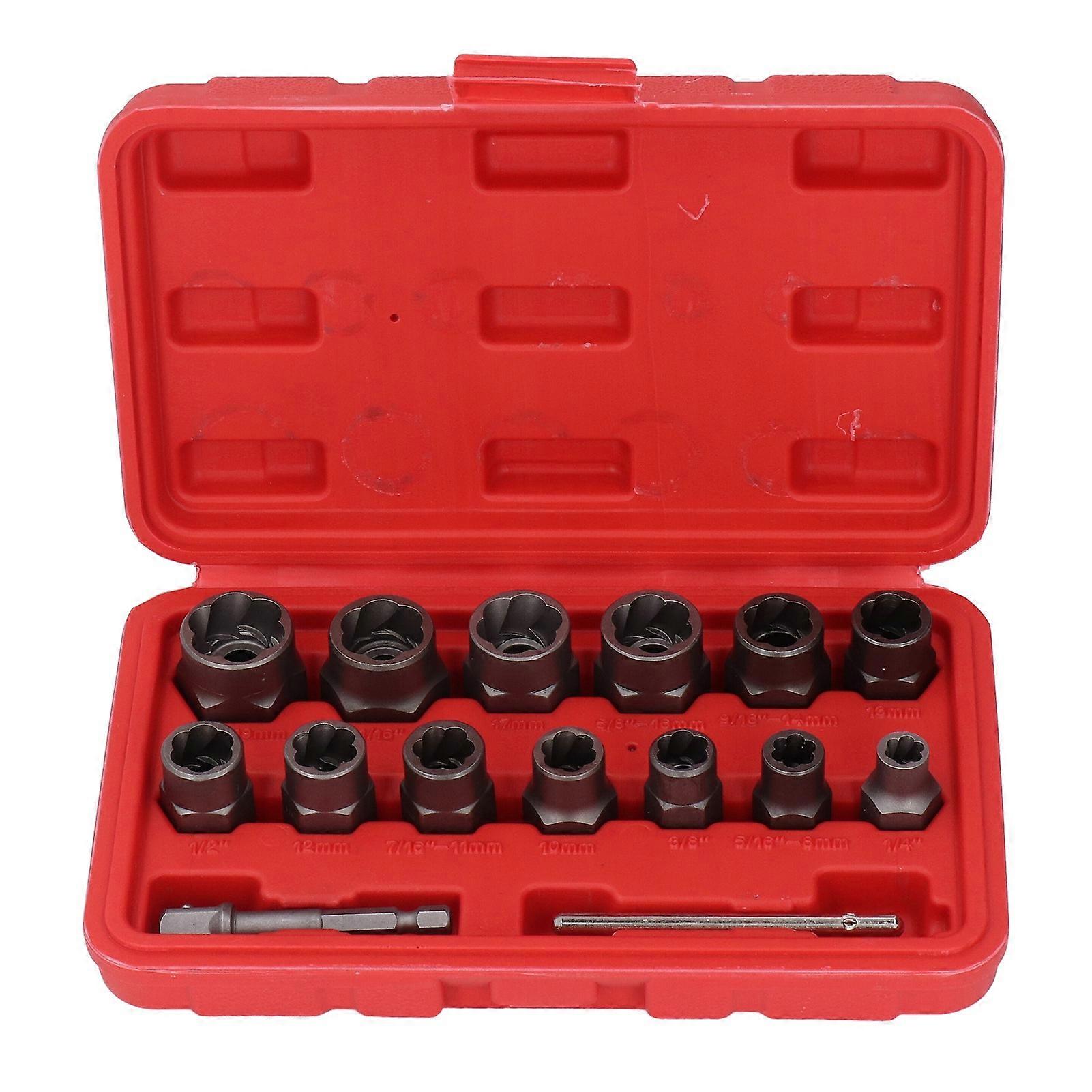 15 pcs ensemble d’extracteur de boulons 1/4 à 3/4 pouce Cr Mo acier endommagé Bolt and Nut Remover Extension Rod Kit