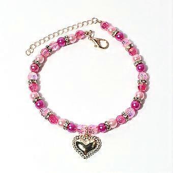 Cute Teddy Dog Pearl Necklace Pink Heart Pendant Pet Collars Dog Clothing Accessories Small and Medium-Sized Dog Collars
