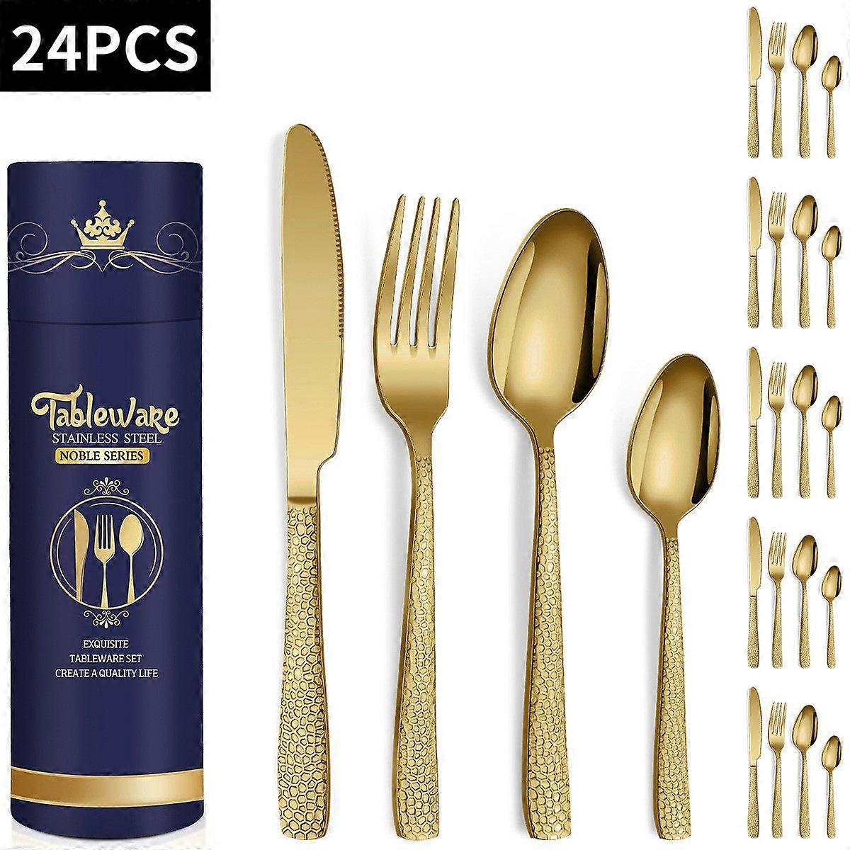 24 piece cutlery set, cutlery set with knife fork spoon, premium dining essentials