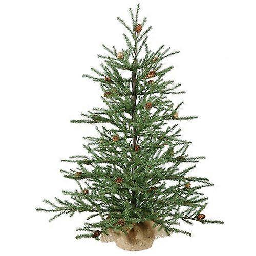 Unlit Carmel Pine Artificial Christmas Tree with Pine Cones and Burlap Base, 2.5'