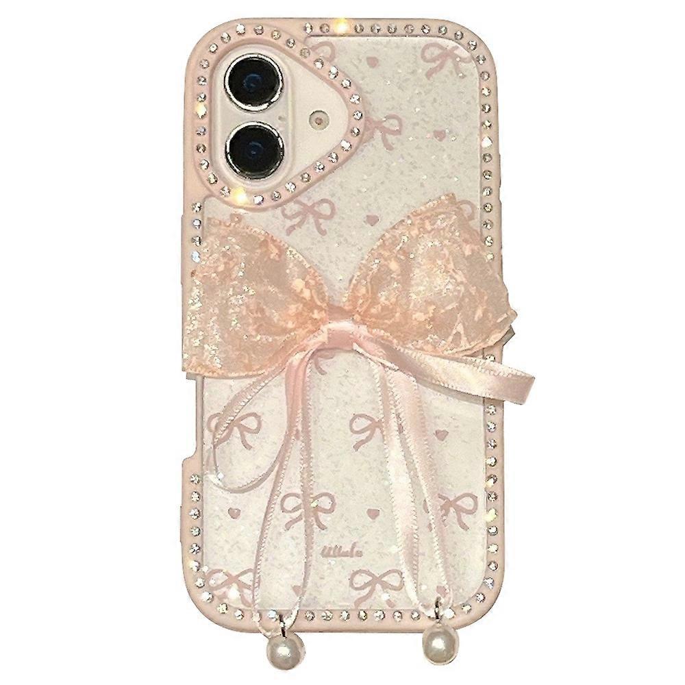For iPhone 16 Plus Case Two Bow Epoxy Design TPU+PC Phone Back Cover Rhinestone Decor