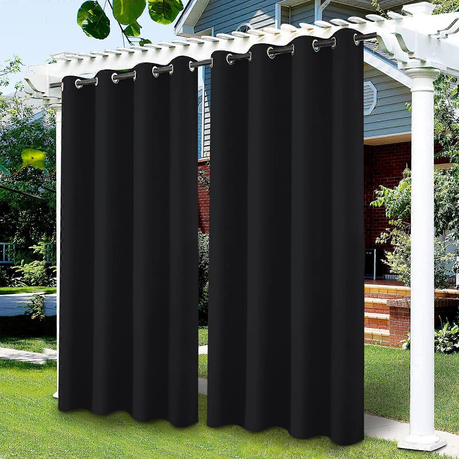 Outdoor Curtains Waterproof Blackout Eyelet Curtains 52x108 Inches Black Opaque Privacy Panels for Garden Arbour Sliding Door