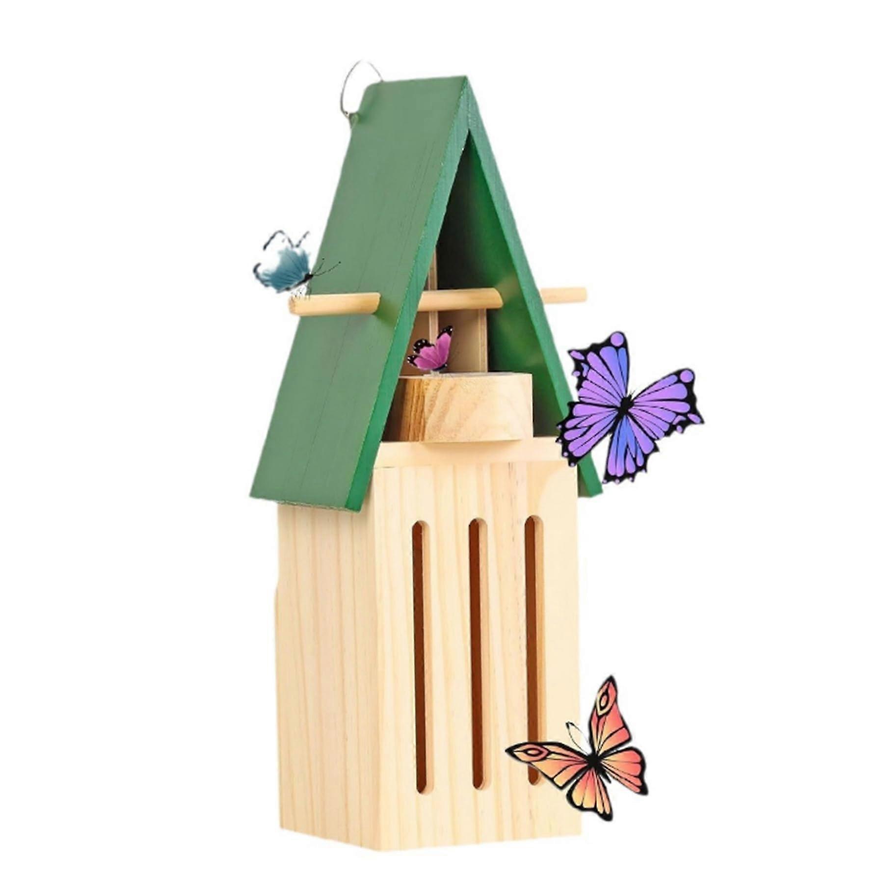 Wood butterfly house for garden 11.8x3.5 '' butterfly house with food and water feeder. Ref: 4880