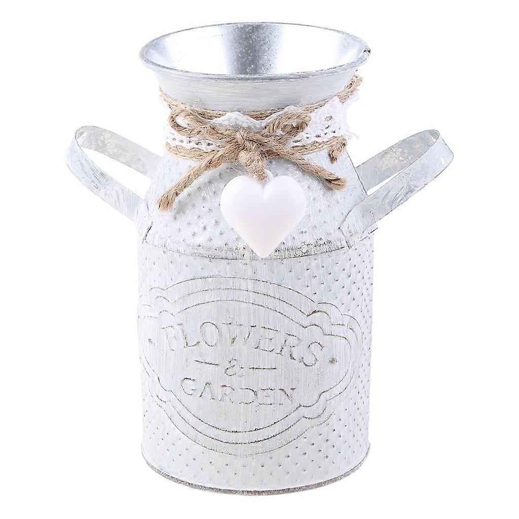 Rustic Cylindrical Flower Pots Watering Milk Jug Vase with Double Handle Coffee Pot Shaped Flower Pot Vintage Primitive  white