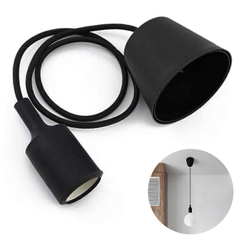 Socket Pendant Light,  E27 Socket Base Silicon Pendant Hanging Lamp Holder with Wire (No Bulb)-Black-