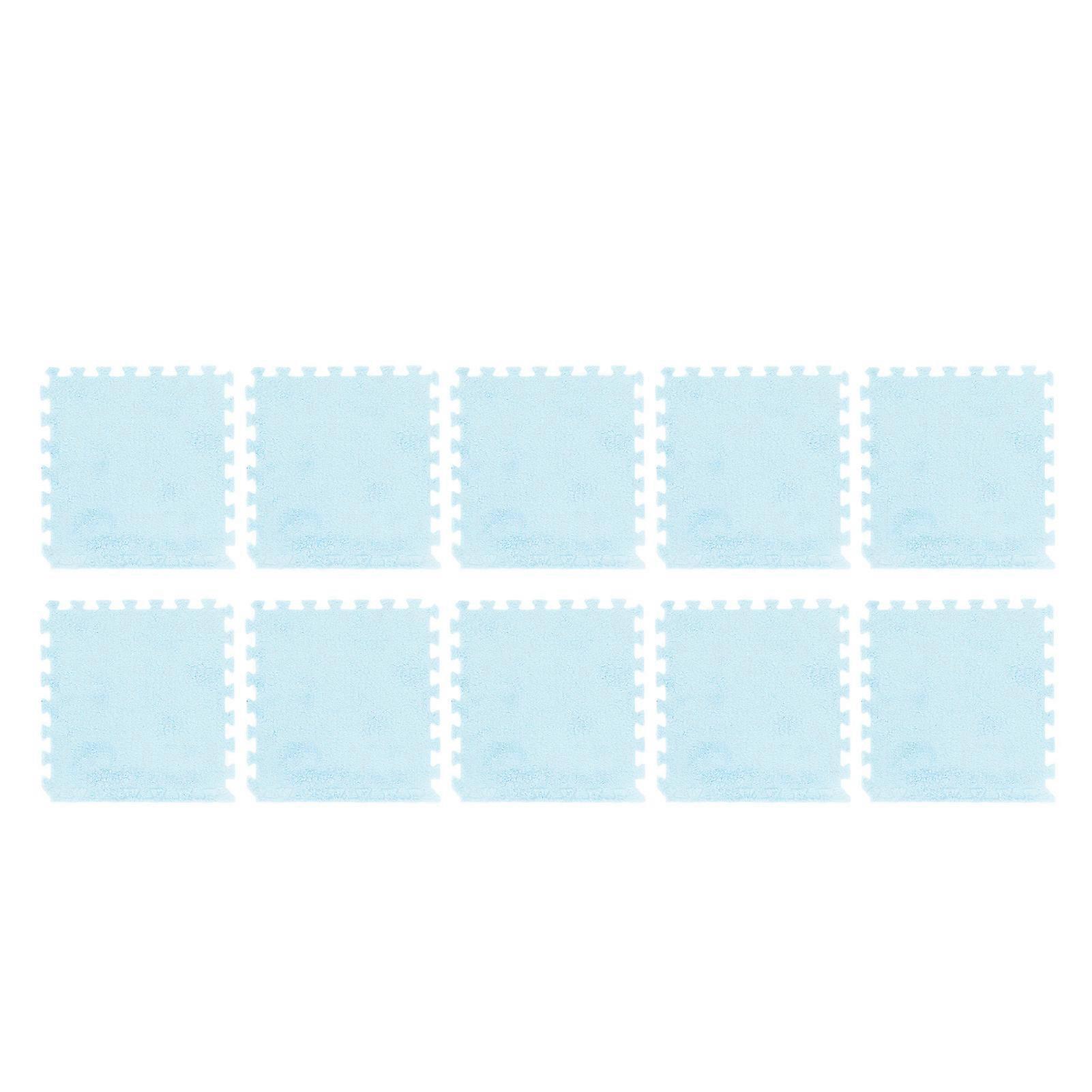 10 Pack Plush Foam Non-Slip Floor Mats, Cuttable, Thick, Interlocking, for Bedroom, Light Blue
