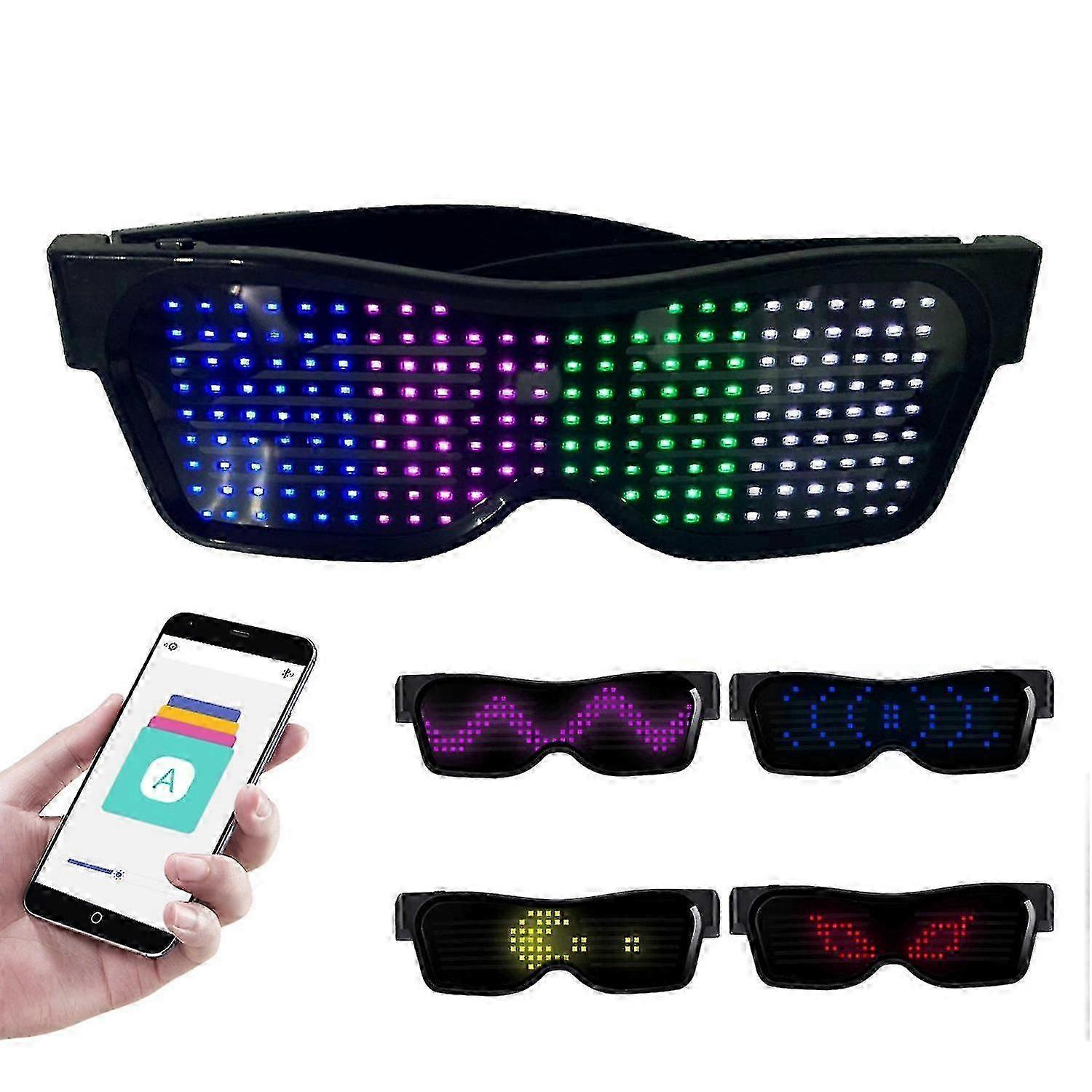 Customizable LED Glasses with Bluetooth, Colorful Light Effects & DIY Messages - 31 Animations, 11 Patterns