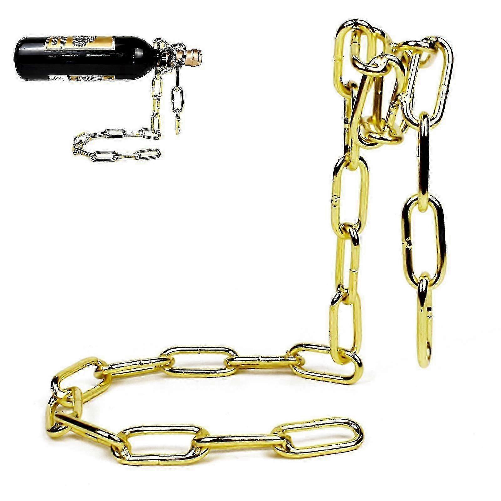 Golden Floating Steel Chain Wine Bottle Rack - Creative Holder