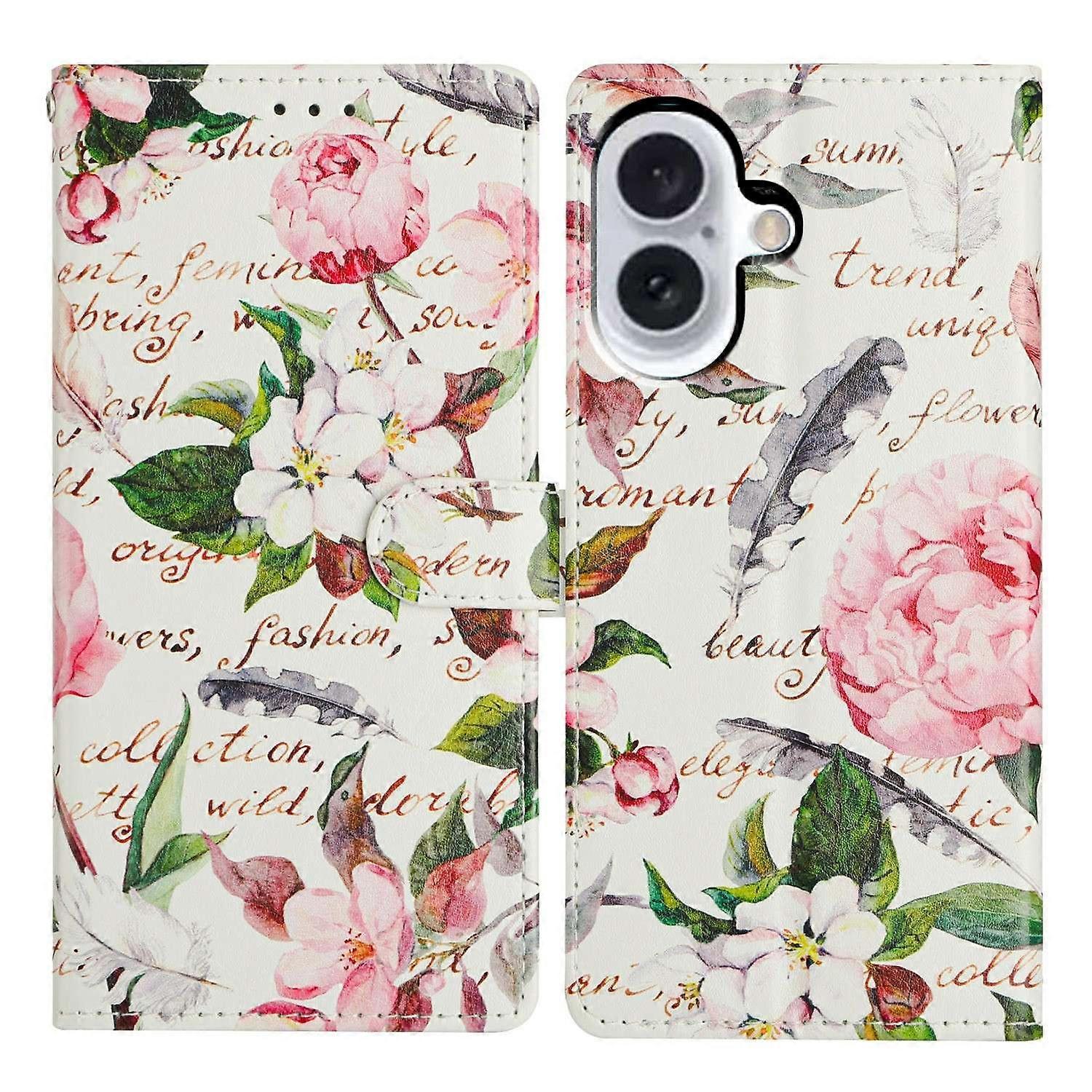 For iPhone 17 Case Pattern Printing Wallet Stand Flip Leather Phone Cover with Strap