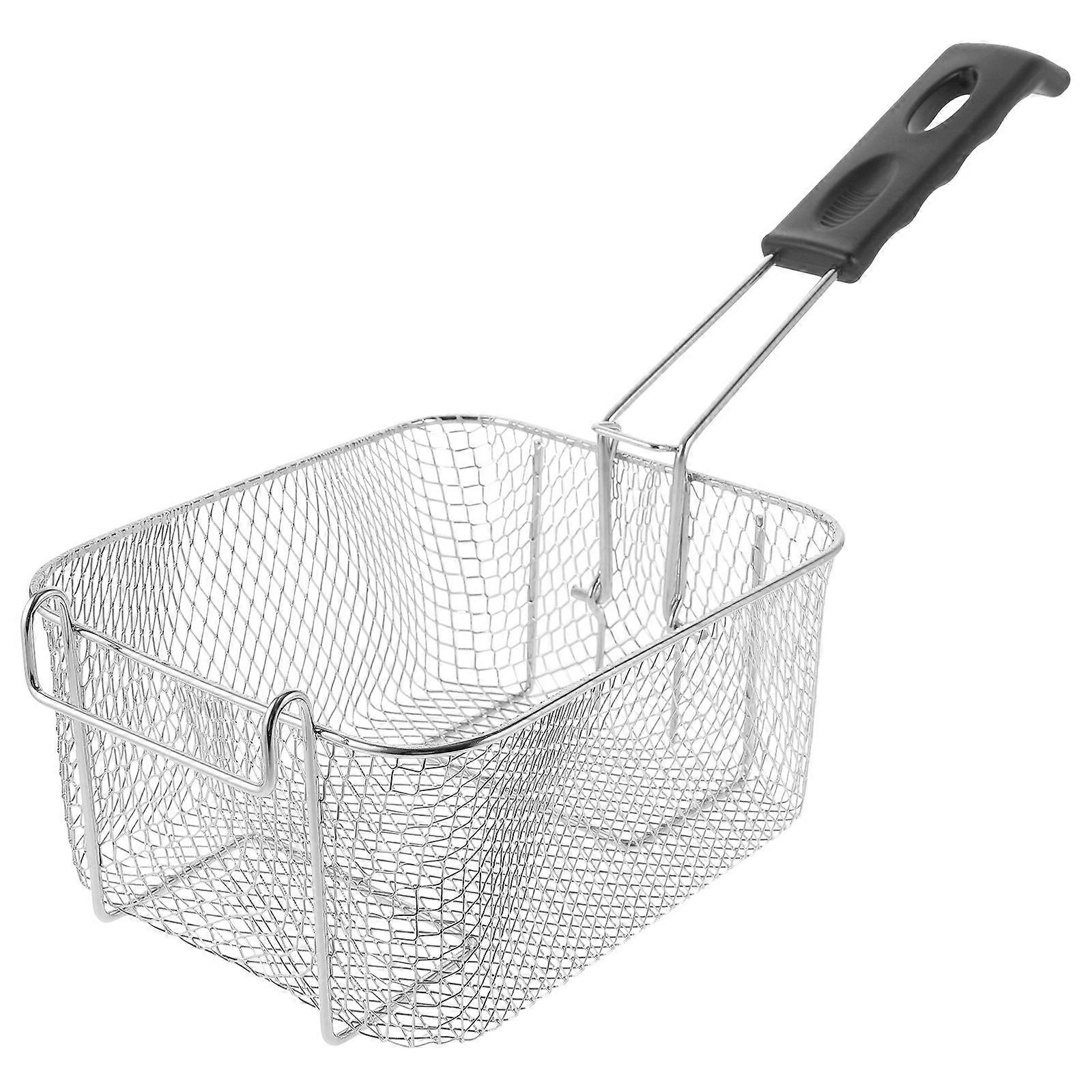 Stainless Steel Fry Strainer with Removable Handle, Deep Frying Mesh Basket for French Fries and Snacks, Food Presentation Tool, Silver