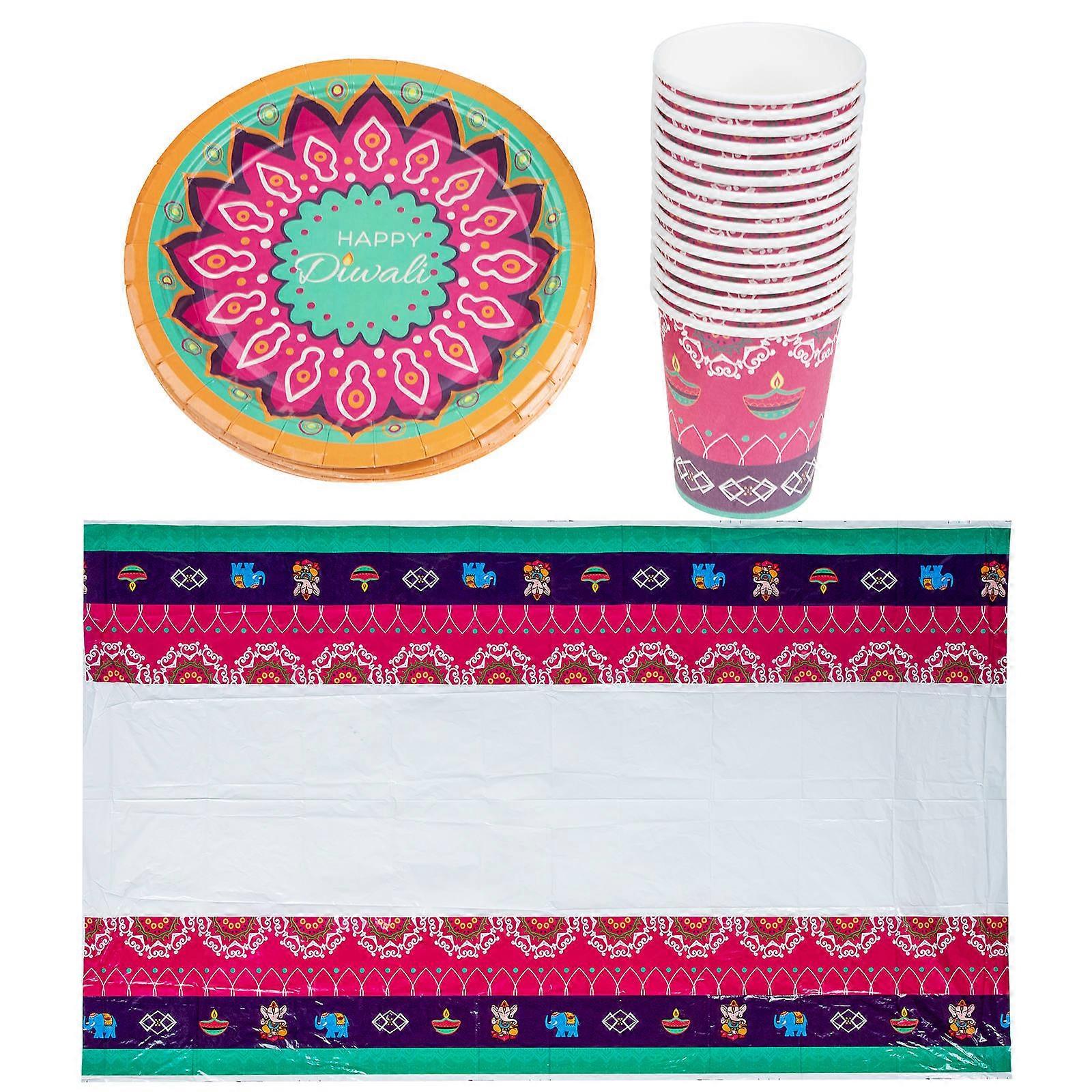 Holiday Paper Plates Tea Party Tablecloth Diwali Festival Event Decorative Paper Plates Assorted Color 1Set
