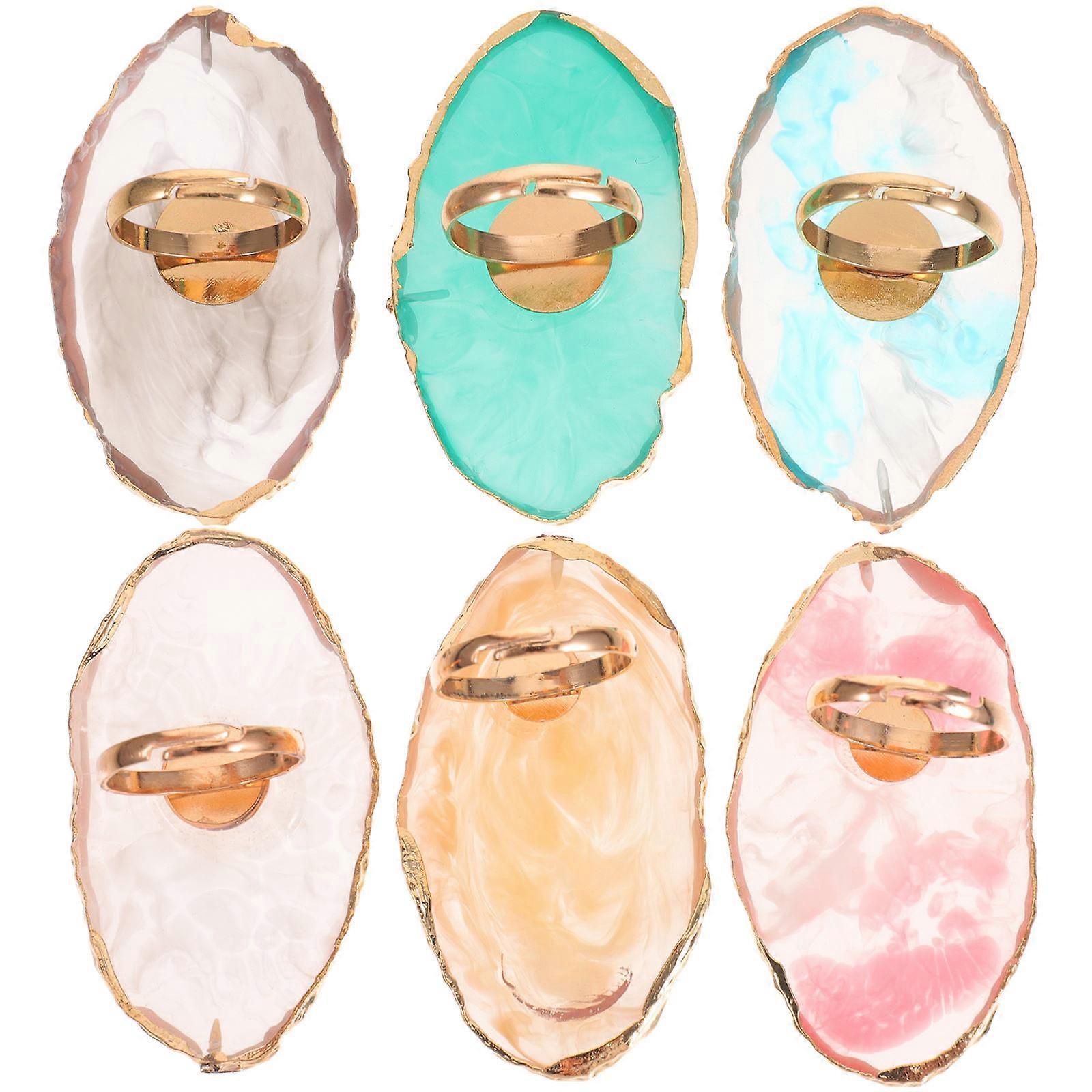6pcs Nail Art Ring Color Mixing Trays for Manicure – Durable Resin Design for Professional and Home Use, Stylish Mixing Holder