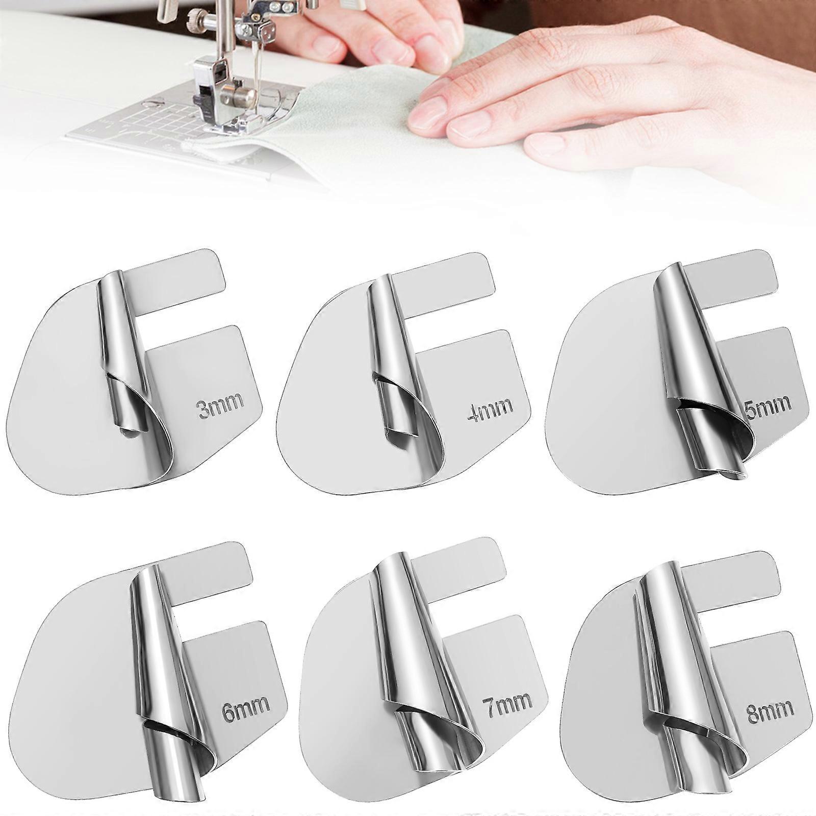 6 Pcs Stainless Steel Hemmer Foot for Sewing Machine Rolled Hem Binding Attachment for Delicate & Heavy Fabrics, Polished Finish