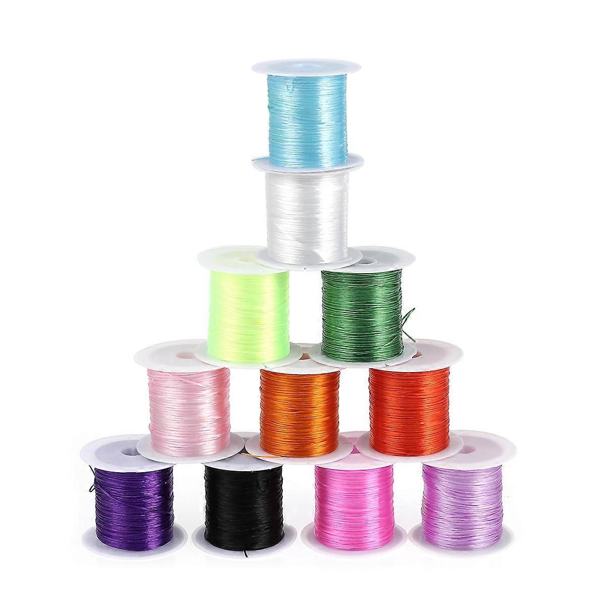 Craft Necklace Jewelry Making Elastic String Cord Bead Weaving Dark Purple Flat Style Crystal Colorful String 10M Per Roll 0.8mm Thick 11 Rolls