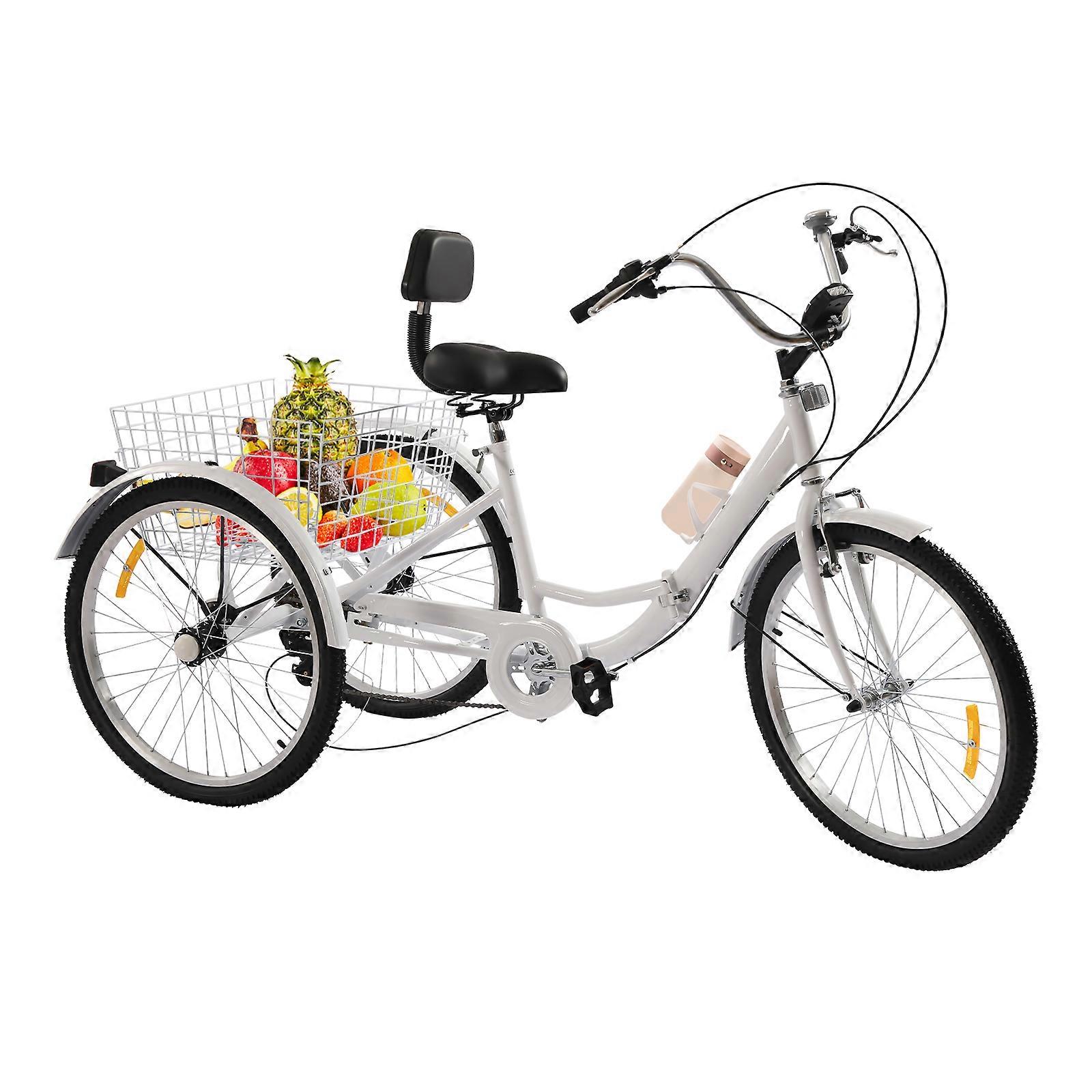 24 tums trehjuling för vuxna, hopfällbar trehjuling för vuxna med korg 3-hjulig cykel