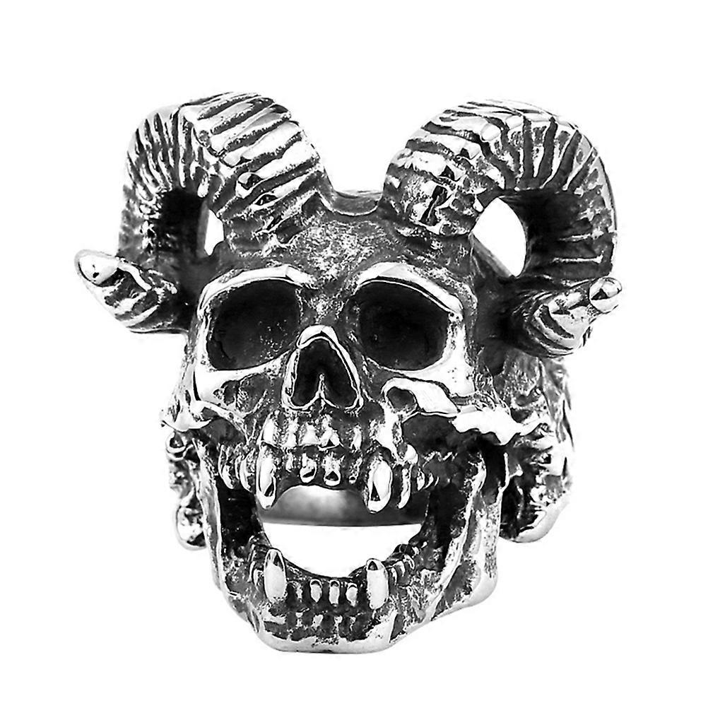 Mens Goth Jewelry Punk Ram Skull Finger Ring Stainless Steel Animal Shape Ring For Men Size 7 Daily Wear 1Pack