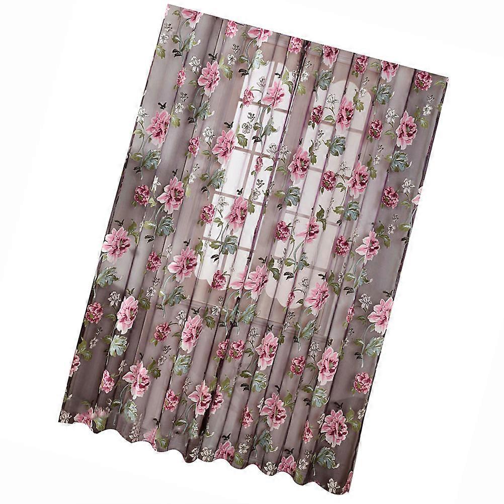 Peony Printed Window Sheer Screen Privacy Light Filtering Energy Efficiency Living Room Bedroom 200x100cm Purple 1Pcs