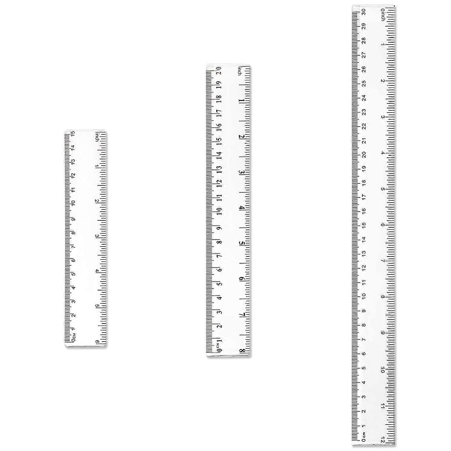 3pcs Plastic Ruler Set, Transparent Ruler Shatterproof Ruler Student School Office Teaching Ruler