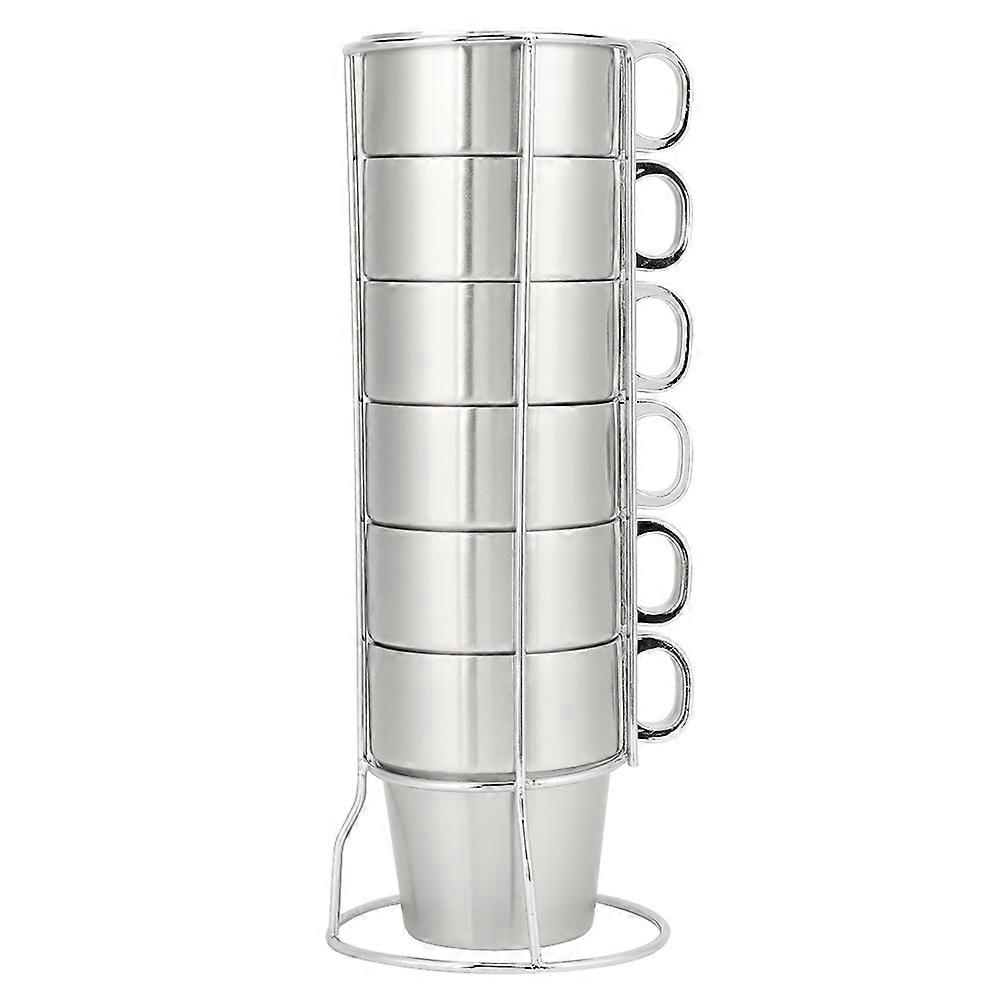 Double Layer Anti-Scald Stainless Steel Stackable Coffee Mug Set with Cup Holder