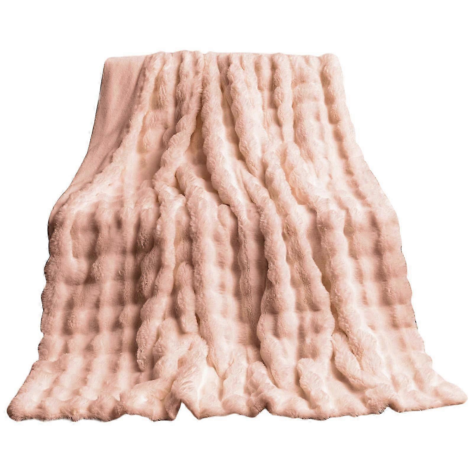 (Pink) Cuddly Rabbit Soft Blanket Faux Furry Plushes Blanket Thick Warm For Winter Sofa Couch Bed Throw For Napping Warmth  Pink