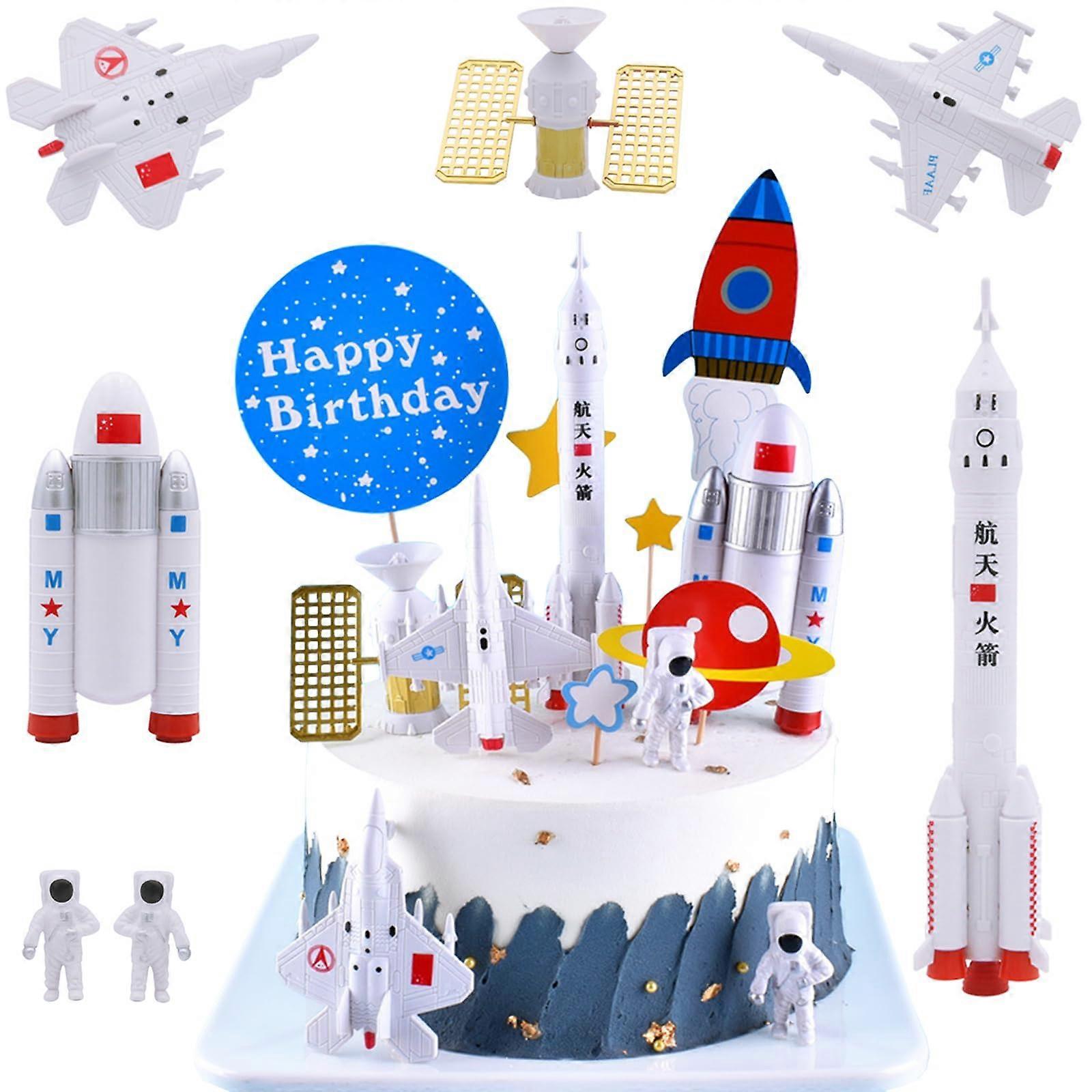 13Piece Birthday Cake Topper Set, Cake Decorations for Birthday Parties, Happy Birthday Cake Topper, Space Rocket Cake Decor for Boys and Girls