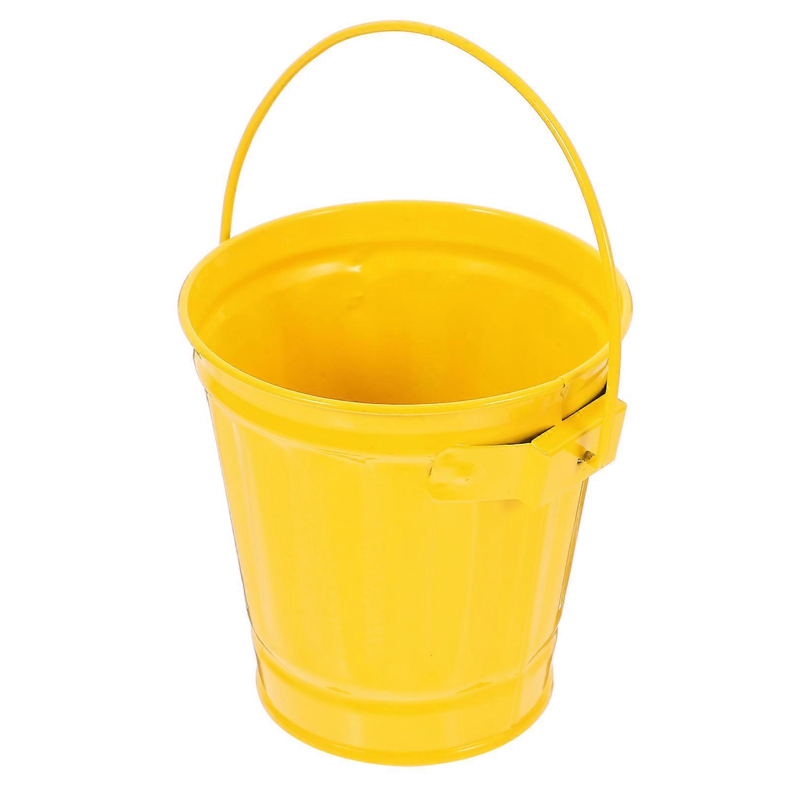 Office Trash Can Small Metal Bucket With Handle For Home Office Desk Accessory Waste Storage Pen Holding 9 30X9 00X9 00CM Yellow 1Pcs