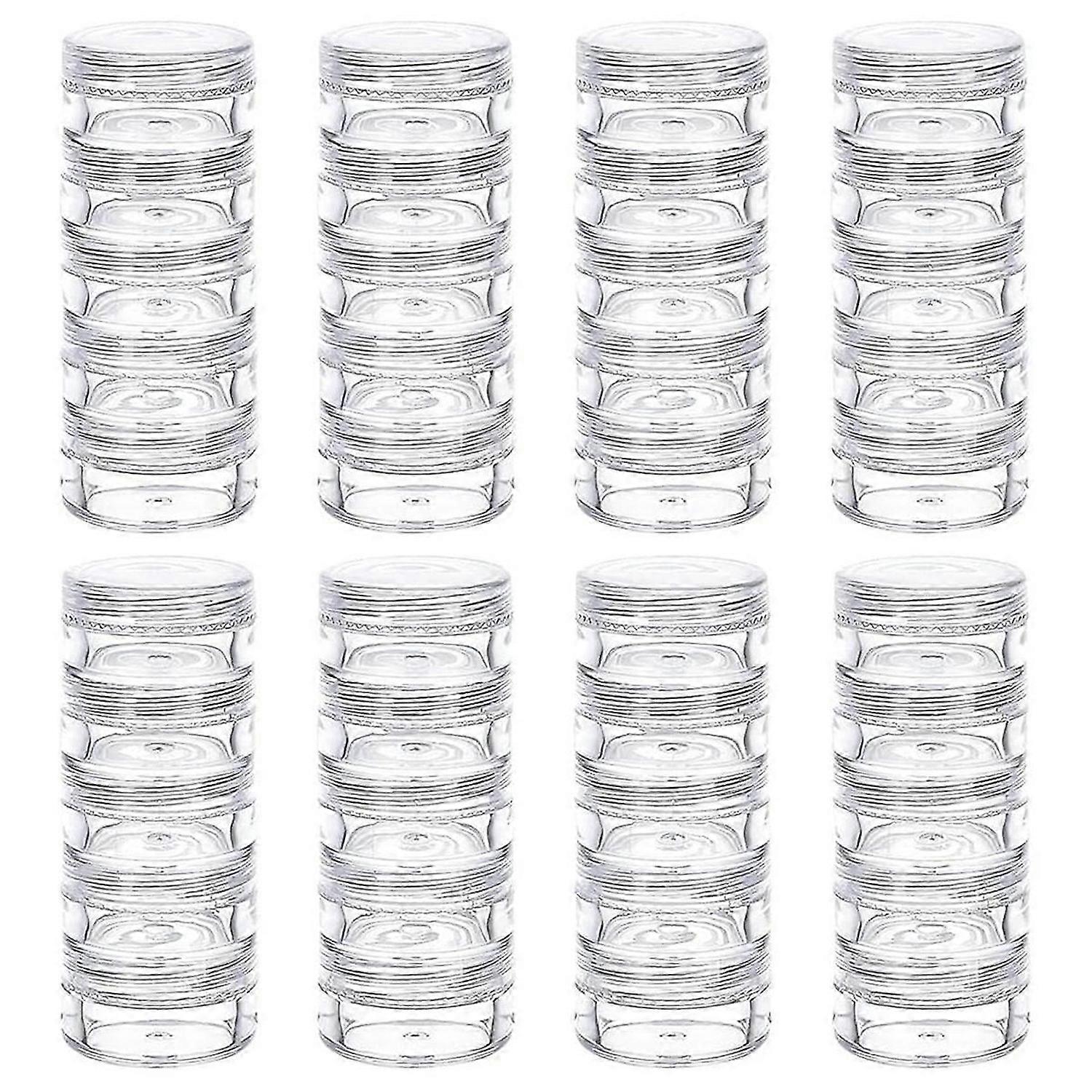 5G/5ML Stackable Round Plastic Containers 8 Column(5 Layer/Column) Bead Storage Jars for Seed Beads