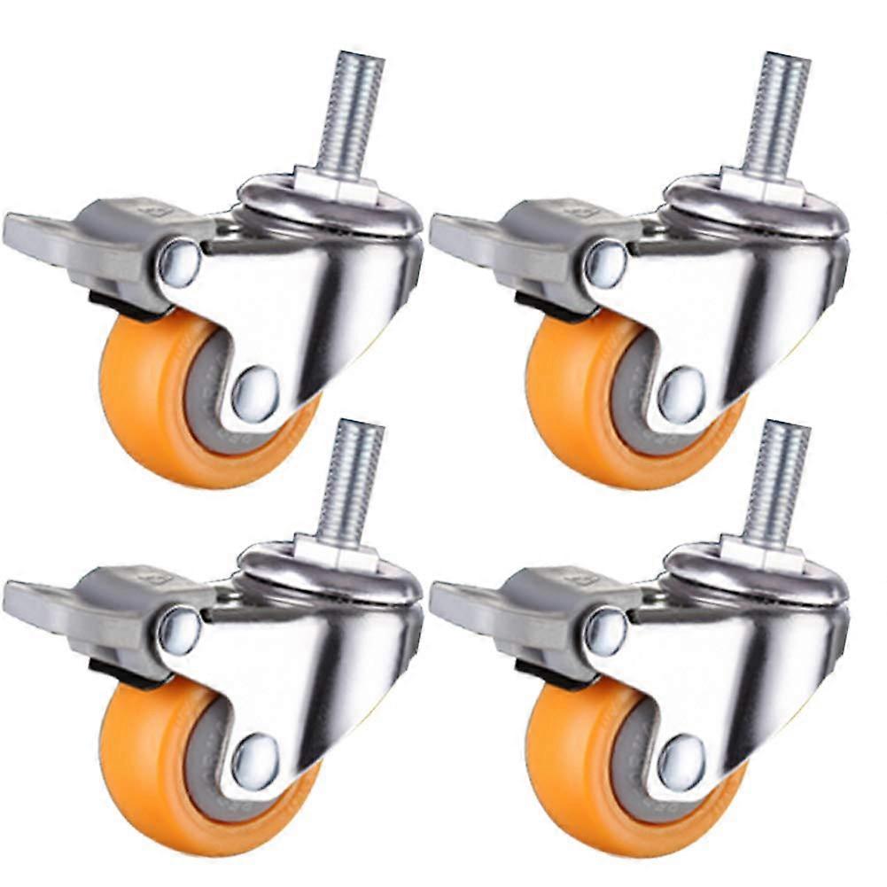 Braked Universal Swivel Casters, 5.1cm, M10, Orange, 180kg, 4pc