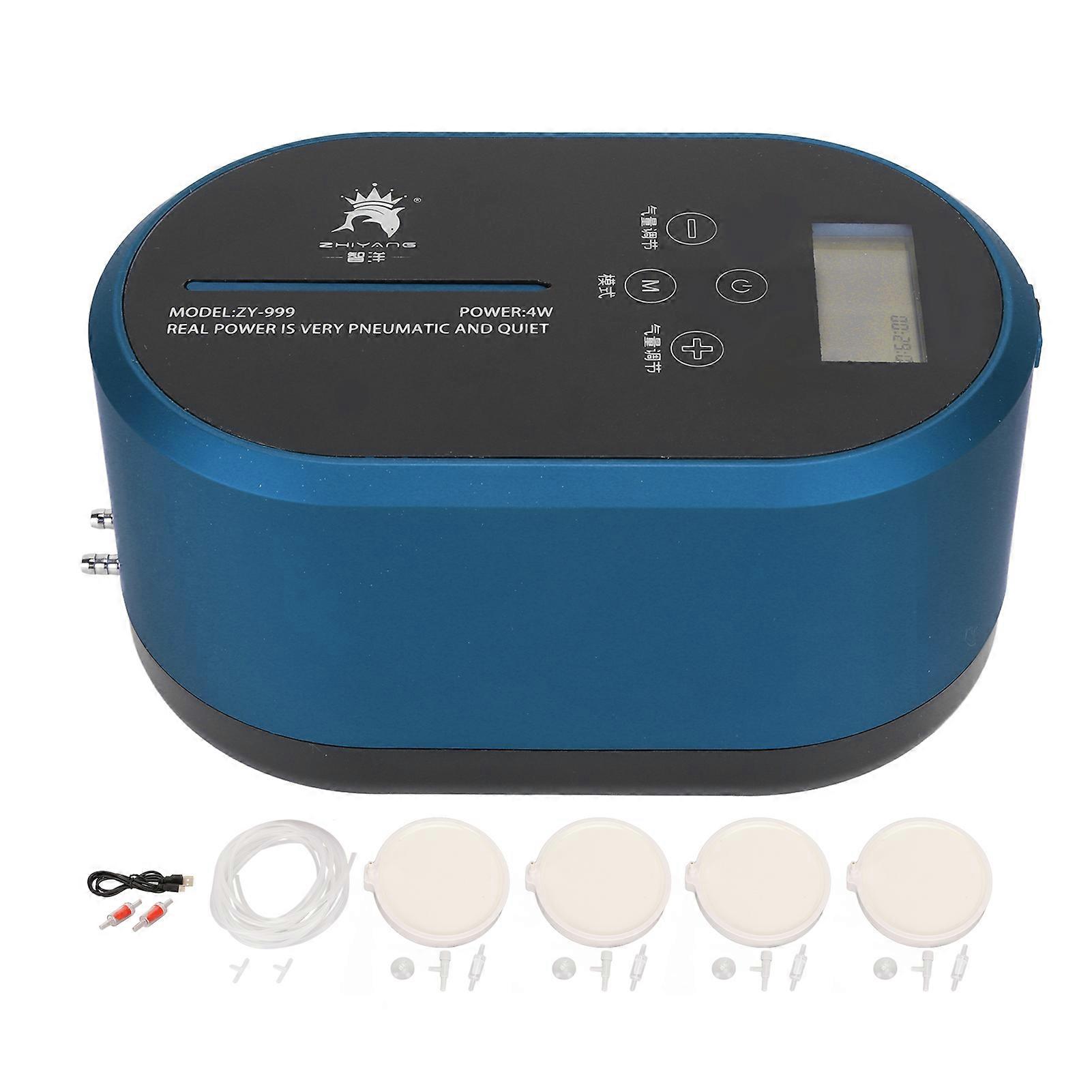 Aquarium Air Pump 10 Levels Adjustment Portable Battery Powered Fish Tank Oxygen Pump for Fishing Seafood Pool Green in Blue
