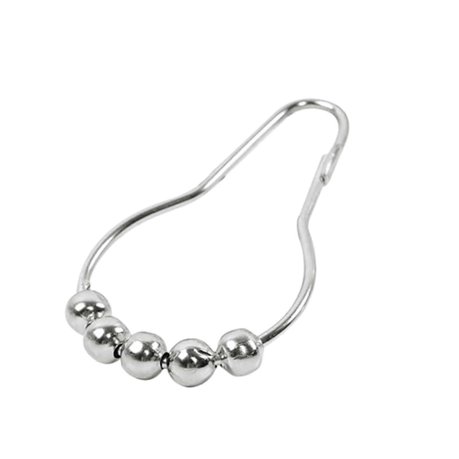 12 Pcs Stainless Steel Shower Curtain Hooks Rustproof Bathroom Rings with Five Bead Design Compatible with All Shower Curtains
