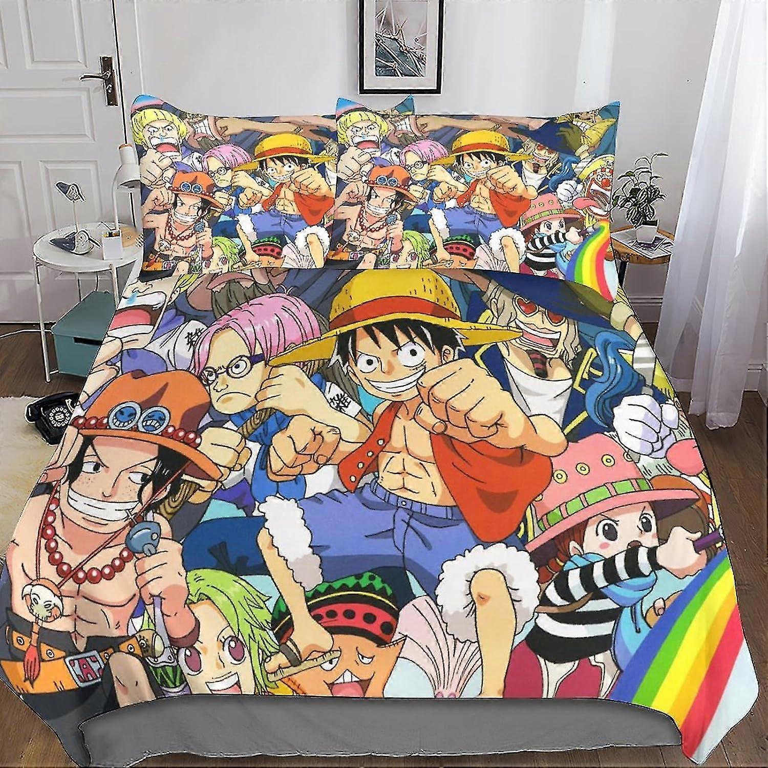Capa de edredom de anime com design 3D, capa de colcha macia e confortável para crianças com travesseiro, 3 peças de roupa de cama de microfibra
