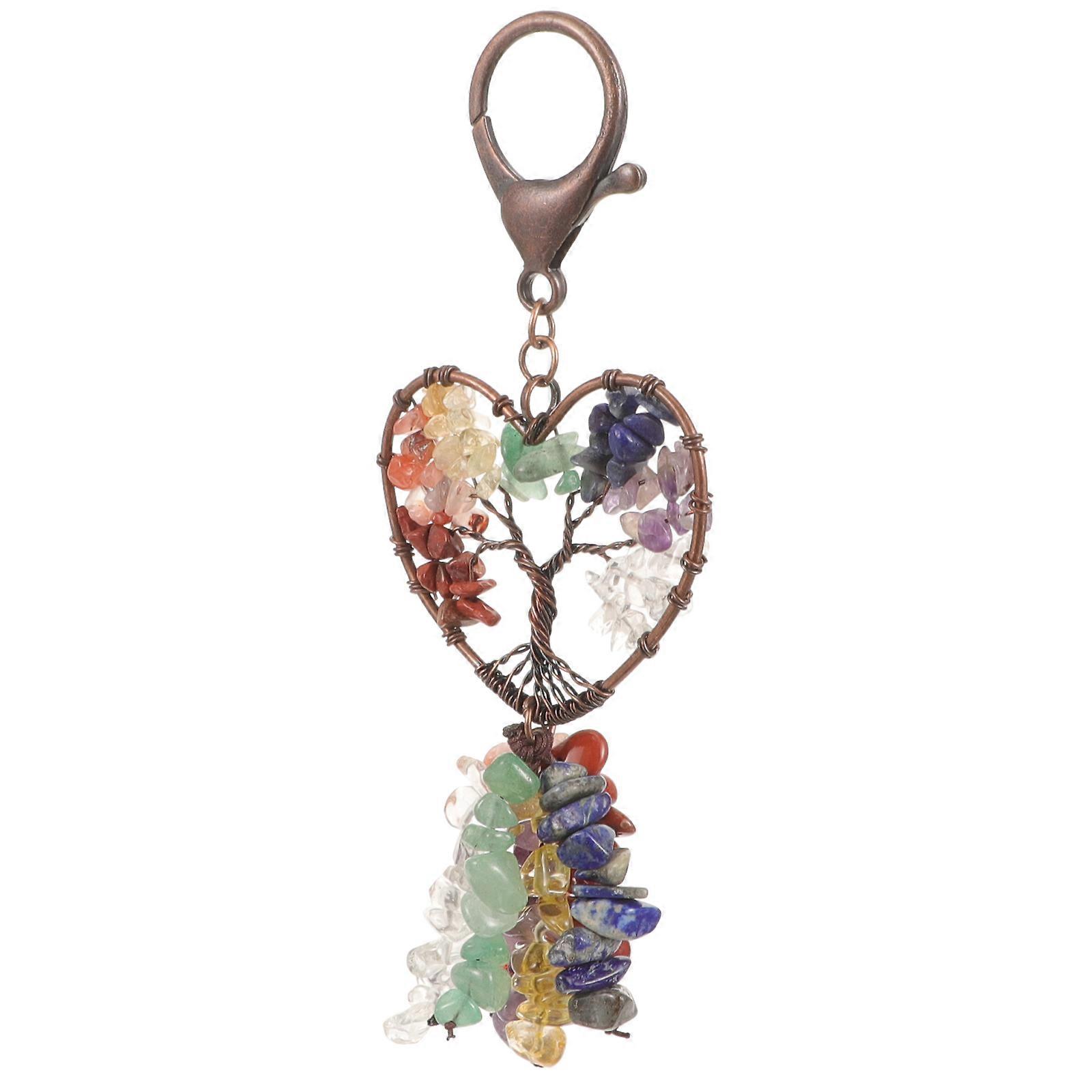Crystal Heart Keychain Pendant Natural Mixed Crystals Decorative Key Ring for Bags, Wallets, Home & Office Decor