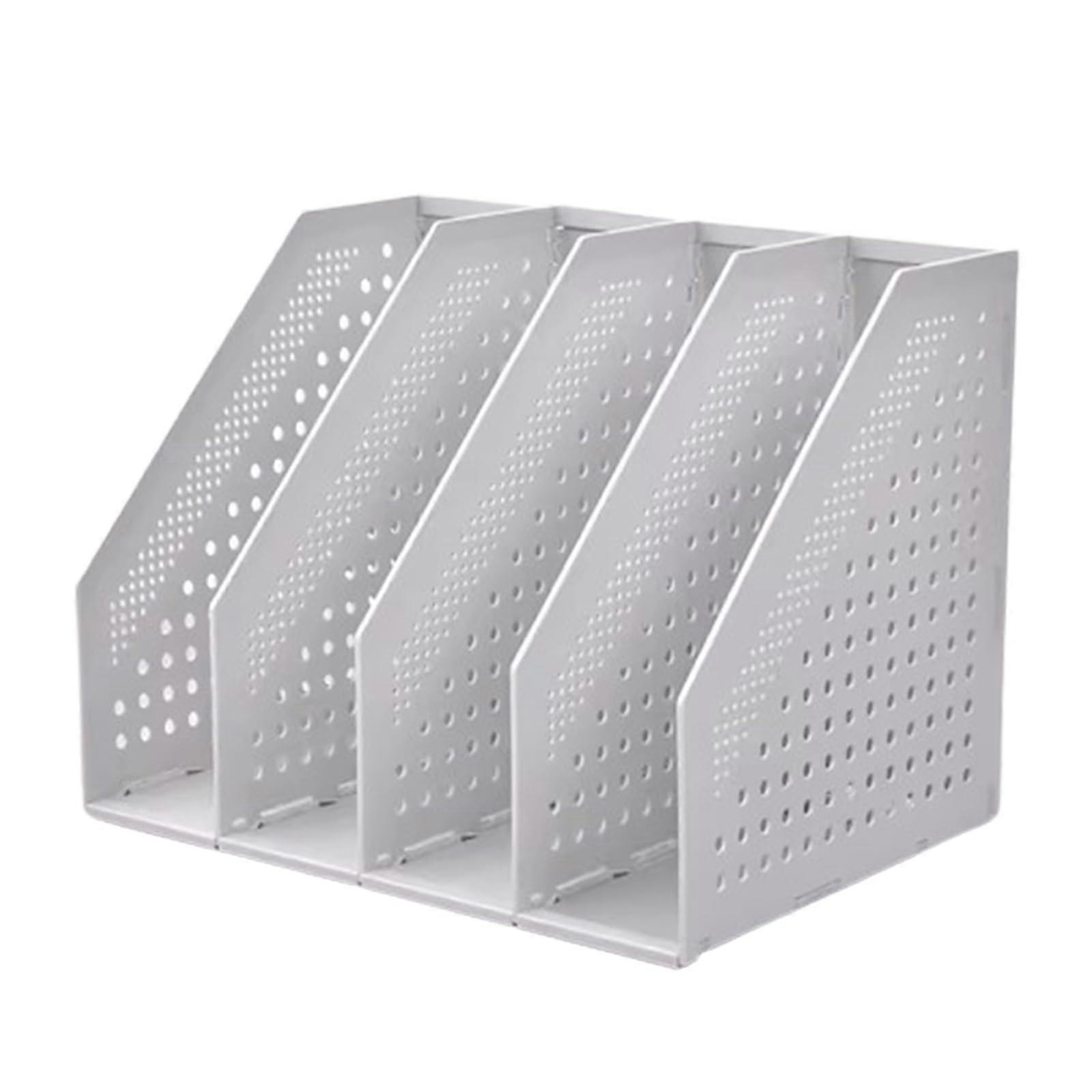 Sturdy Folding Magazine Holder with 4 Compartments, Desk File Organizer, Adjustable Storage Organizer for Desk (White)