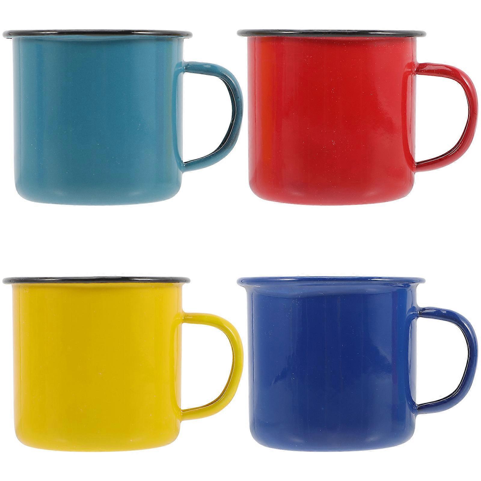 Enamel Camping Cup Simple Style Enamel Mug Red Color Multi Purpose for Home Office 4Pcs