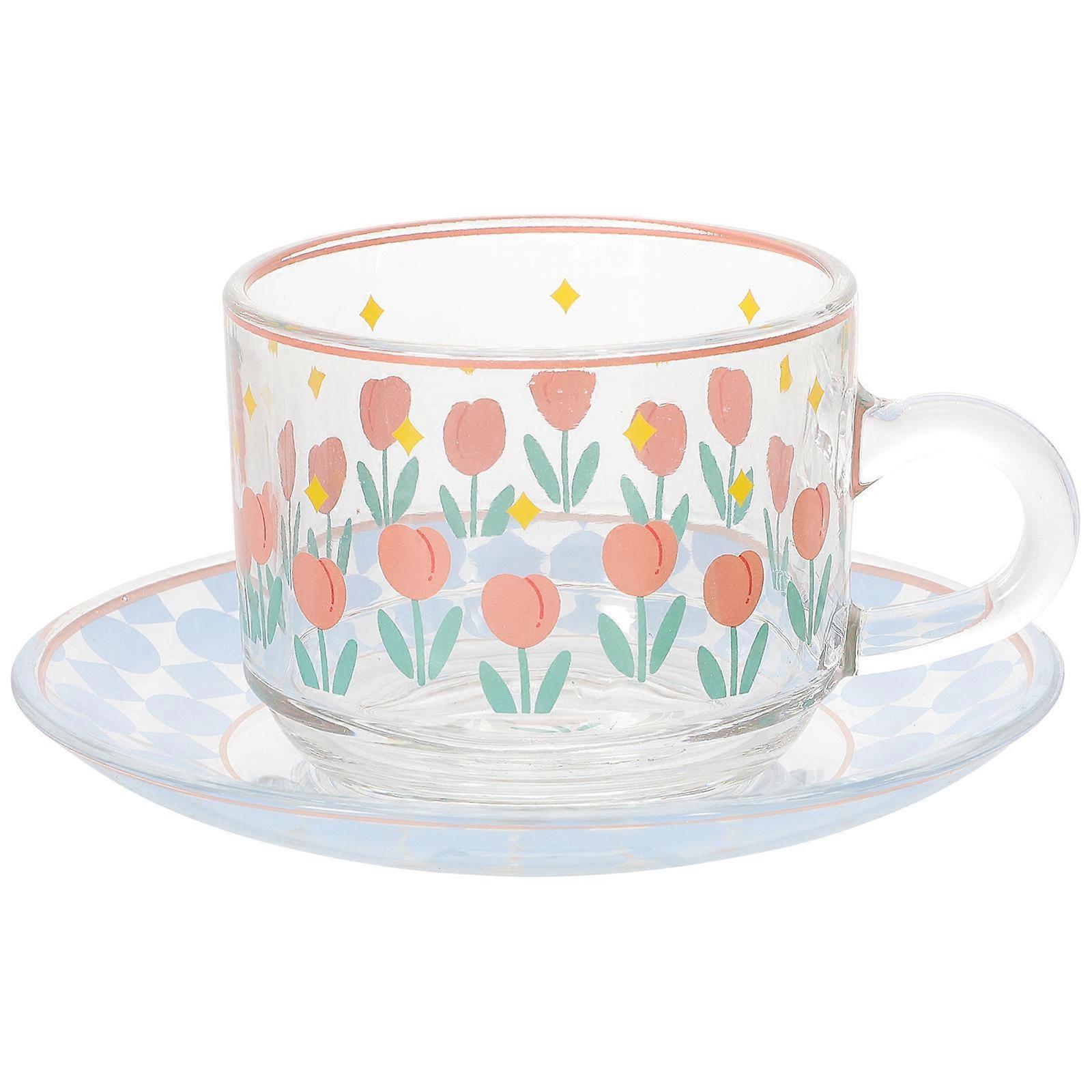 Teacup and Saucer Set For Afternoon Tea Ergonomic Handle Freezer Safe 1Set