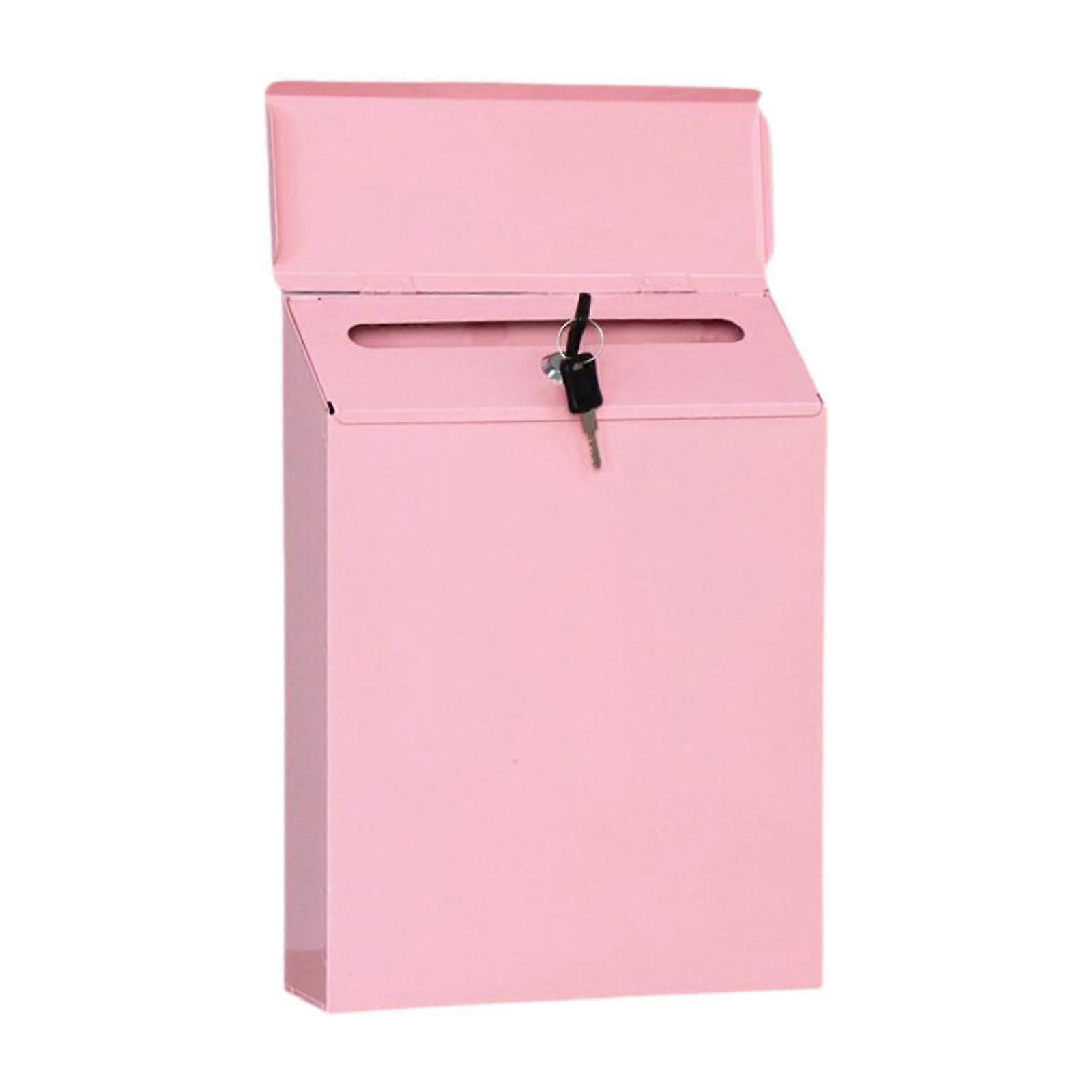 Wall Mounted Letter Box With Key, Sturdy Practical Mail And Newspaper Holder, Pink