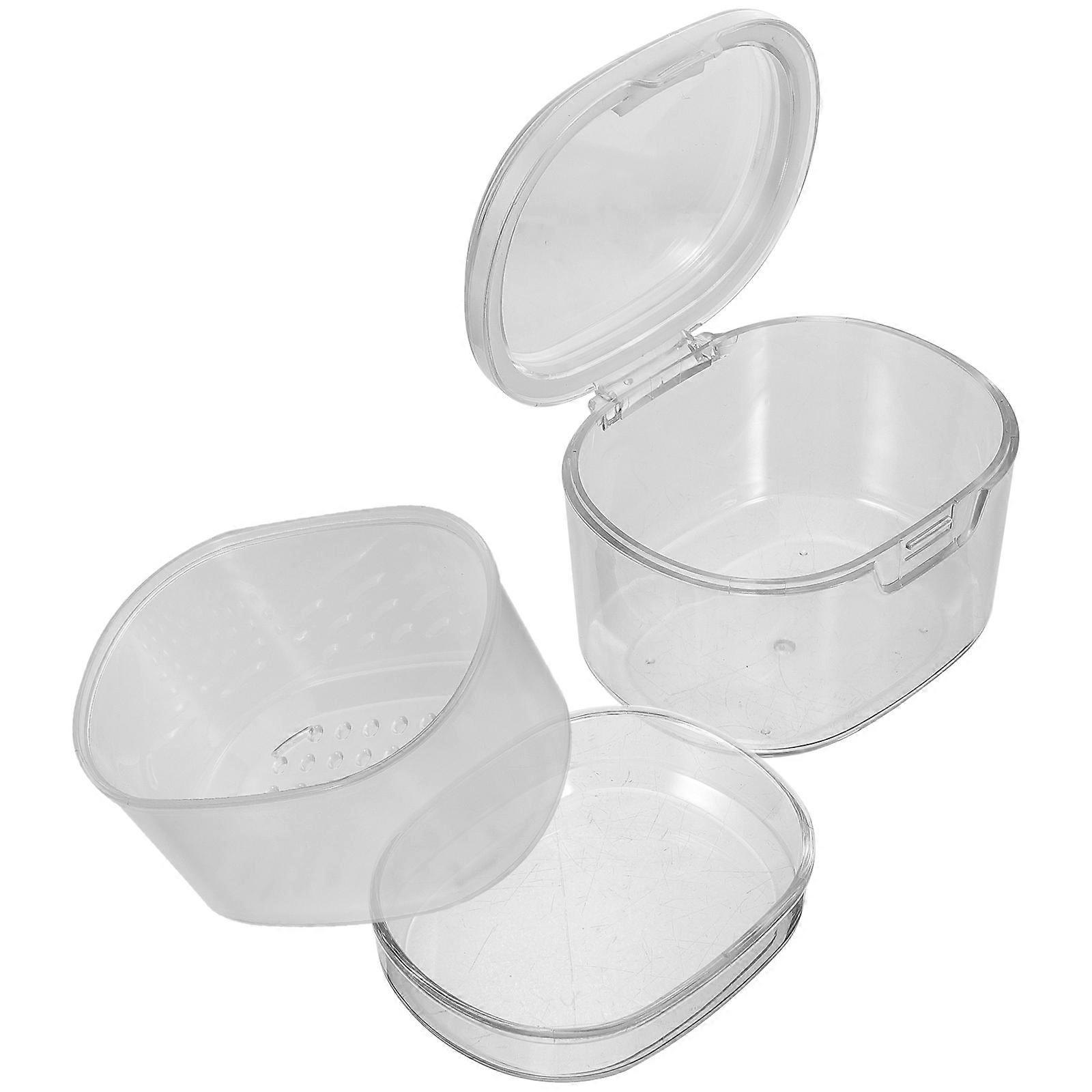 Transparent Portable Denture Case for Storage with BuiltIn Drain Shelf Durable PC Material 4.5 x 3.5 x 1.5 Inches